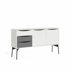 Ebuy24 Fur Sideboard - Fur Sideboard mit 2 Türen und 3 Schubladen, matt weiß / grau.