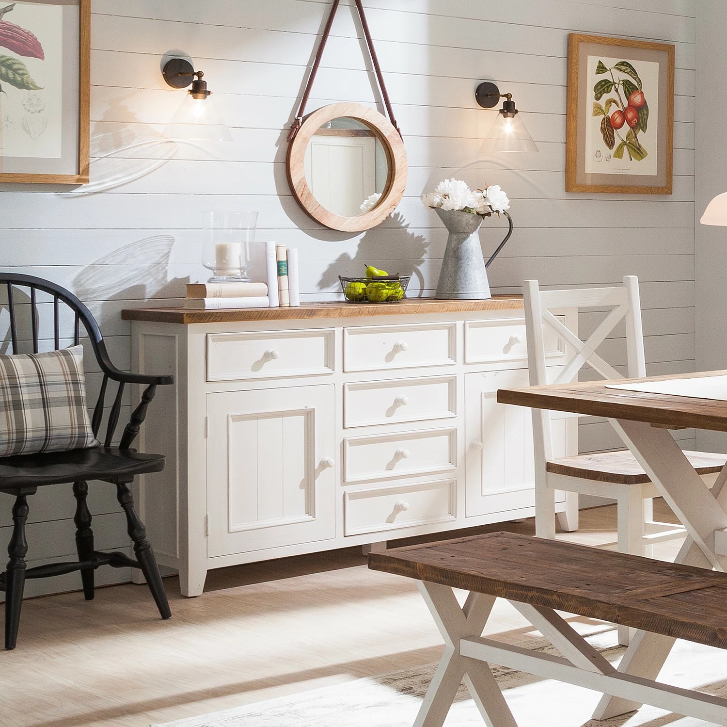 Maison Belfort Sideboard Balignton I - Kiefer massiv - Weiß – Bild 3