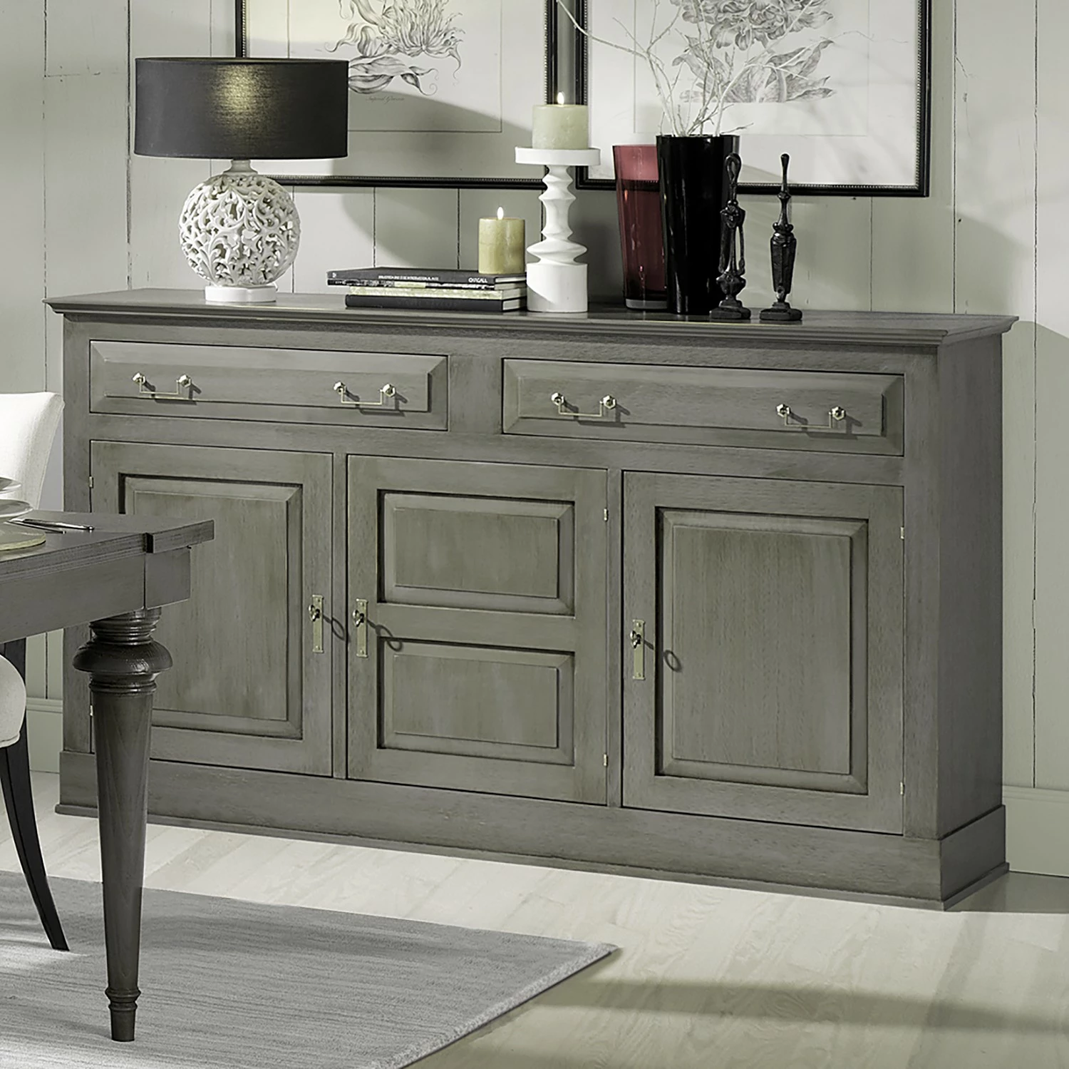 Maison Belfort Sideboard Azjana - Pinie massiv - Grau – Bild 2