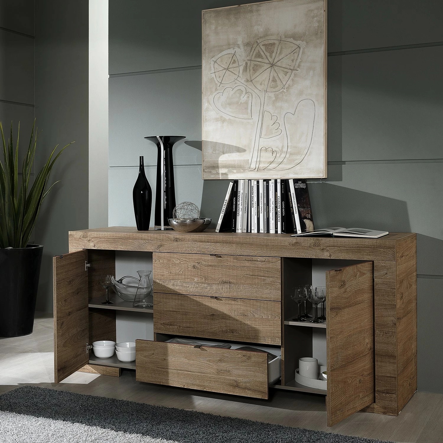 LC Spa Sideboard Milano LC - Eiche Dunkel Dekor – Bild 3