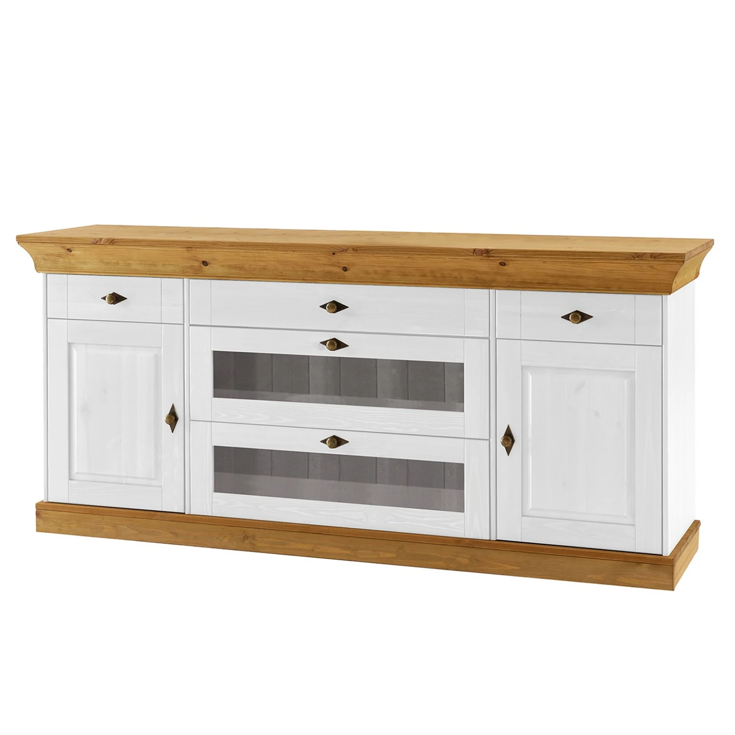 Maison Belfort Sideboard Bergen II - Kiefer massiv - Kiefer Weiß / Kiefer Laugenfarbig