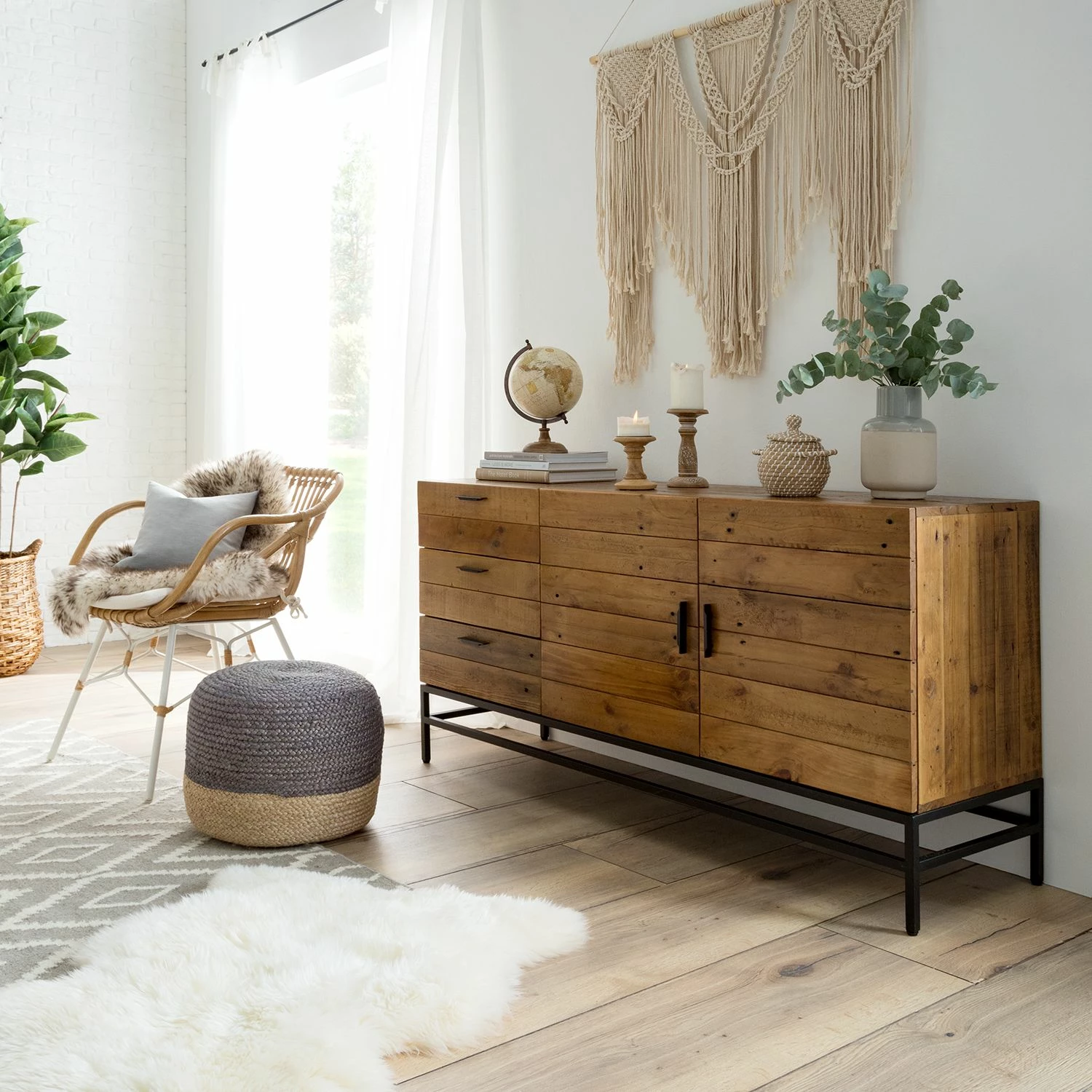 Ars manufacti Sideboard Grasby - Altholz Pinie / Metall - Pinie Dunkel / Schwarz – Bild 3