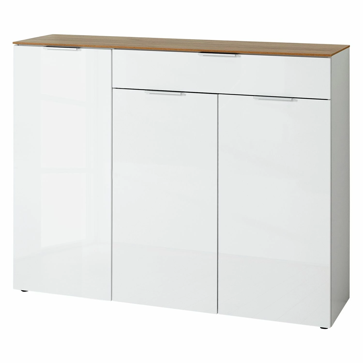 Germania Sideboard Cetano - Hochglanz Weiß / Eiche Navarra Dekor - Breite: 134 cm
