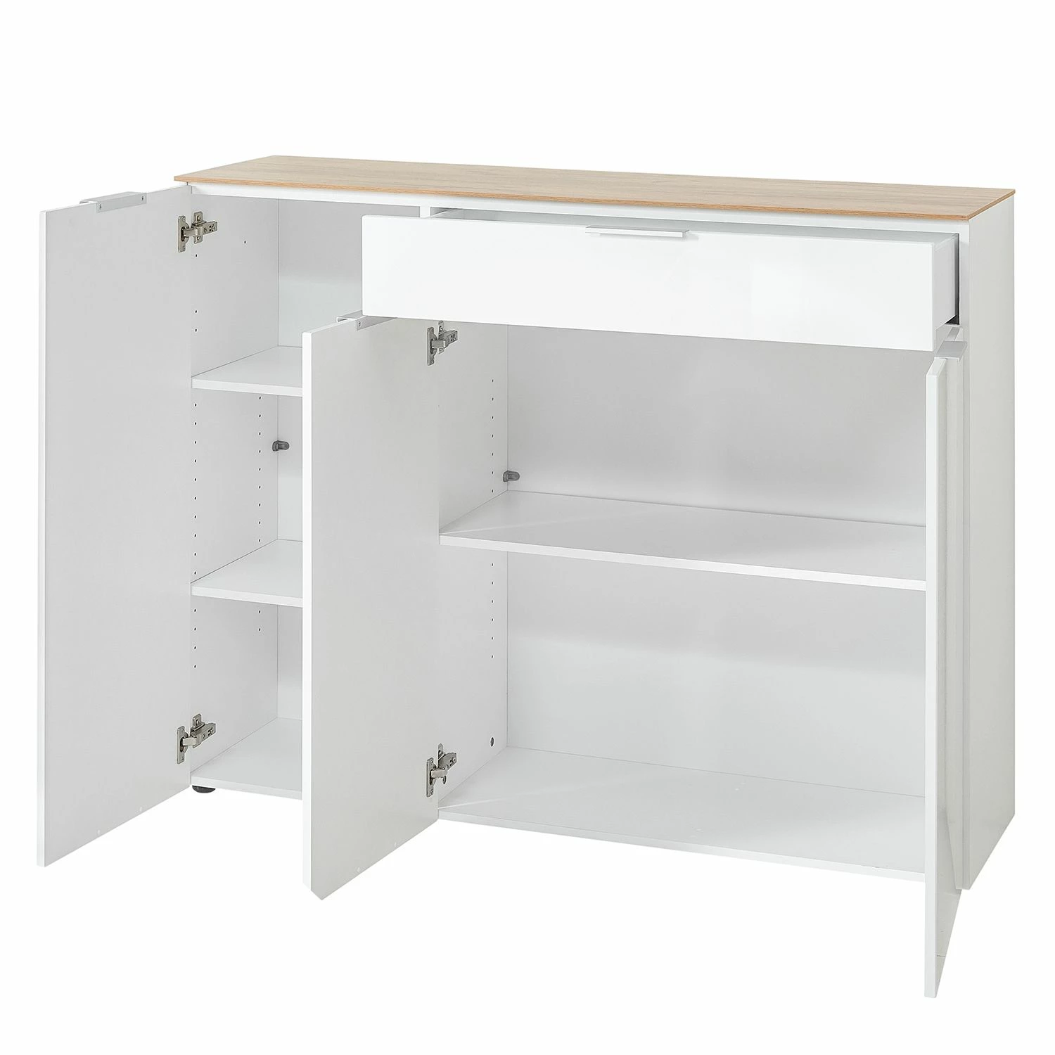 Germania Sideboard Cetano - Hochglanz Weiß / Eiche Navarra Dekor - Breite: 134 cm – Bild 4