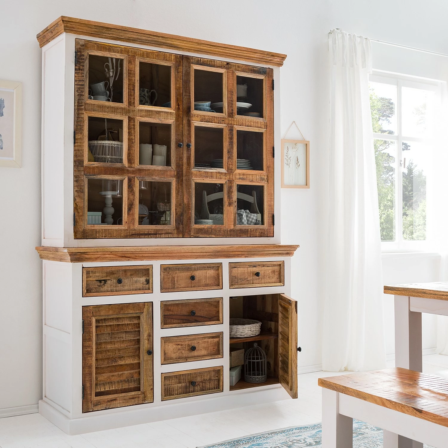 Maison Belfort Sideboard Newhaven - Mango teilmassiv - Mango / Weiß – Bild 3