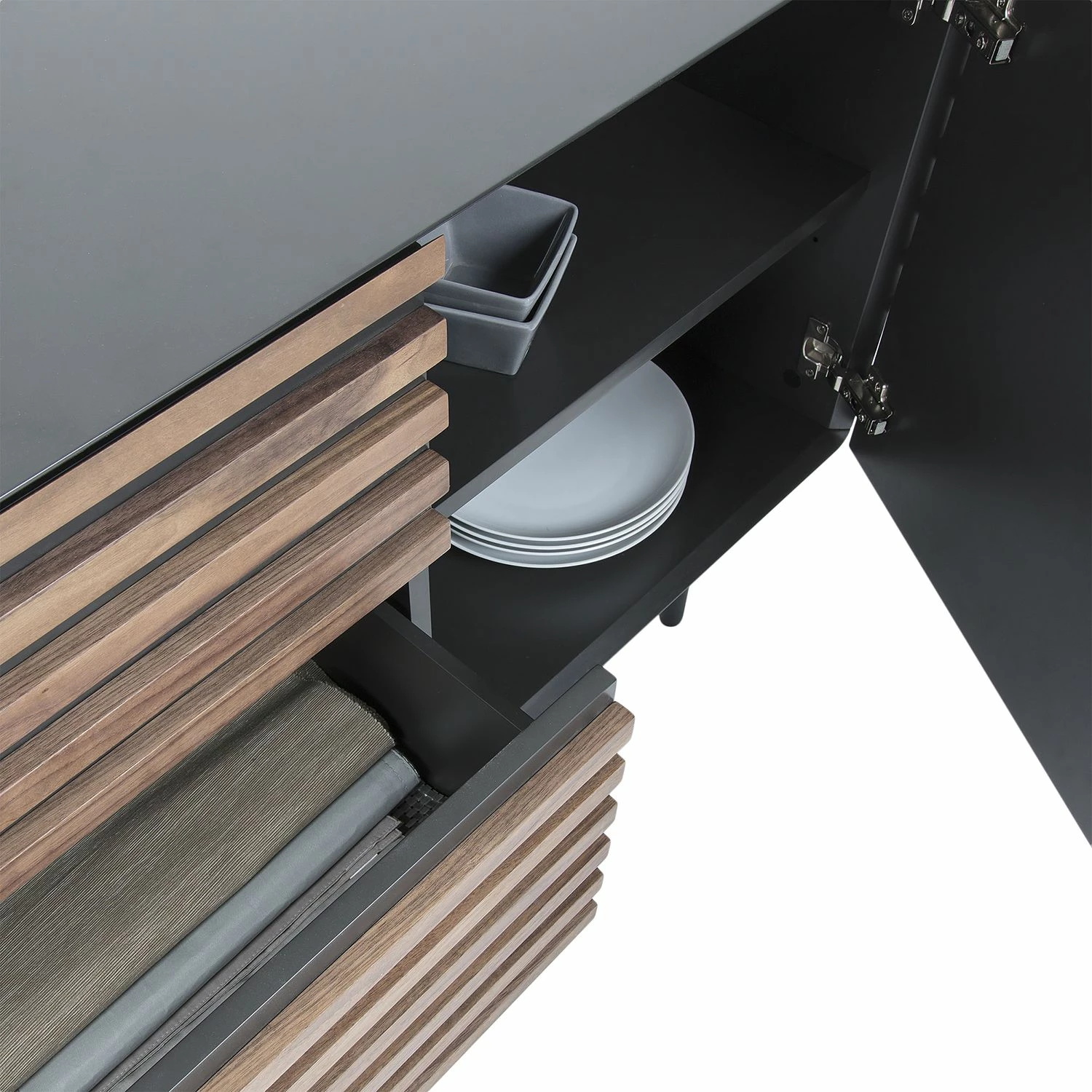 Norrwood Sideboard Kipra - Echtholzfurnier - Walnuss / Graphit – Bild 4
