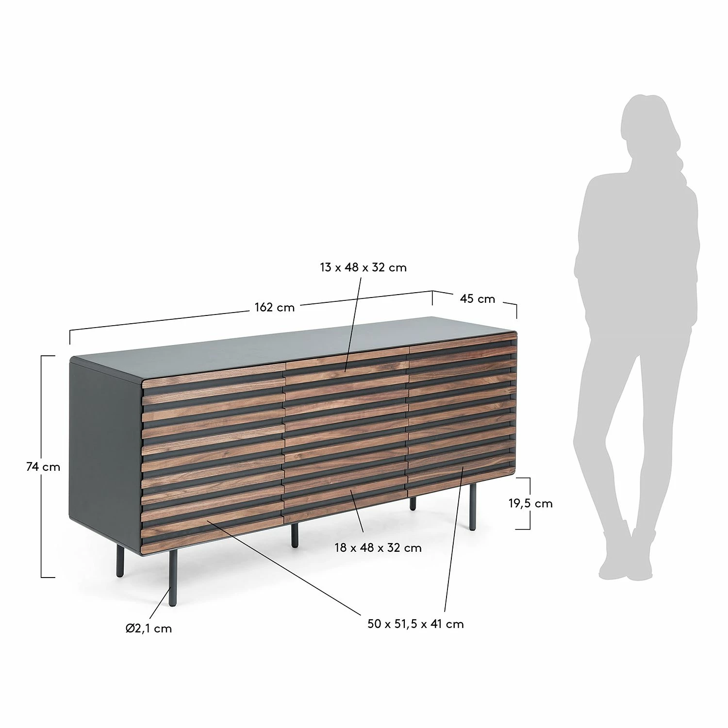 Norrwood Sideboard Kipra - Echtholzfurnier - Walnuss / Graphit – Bild 5