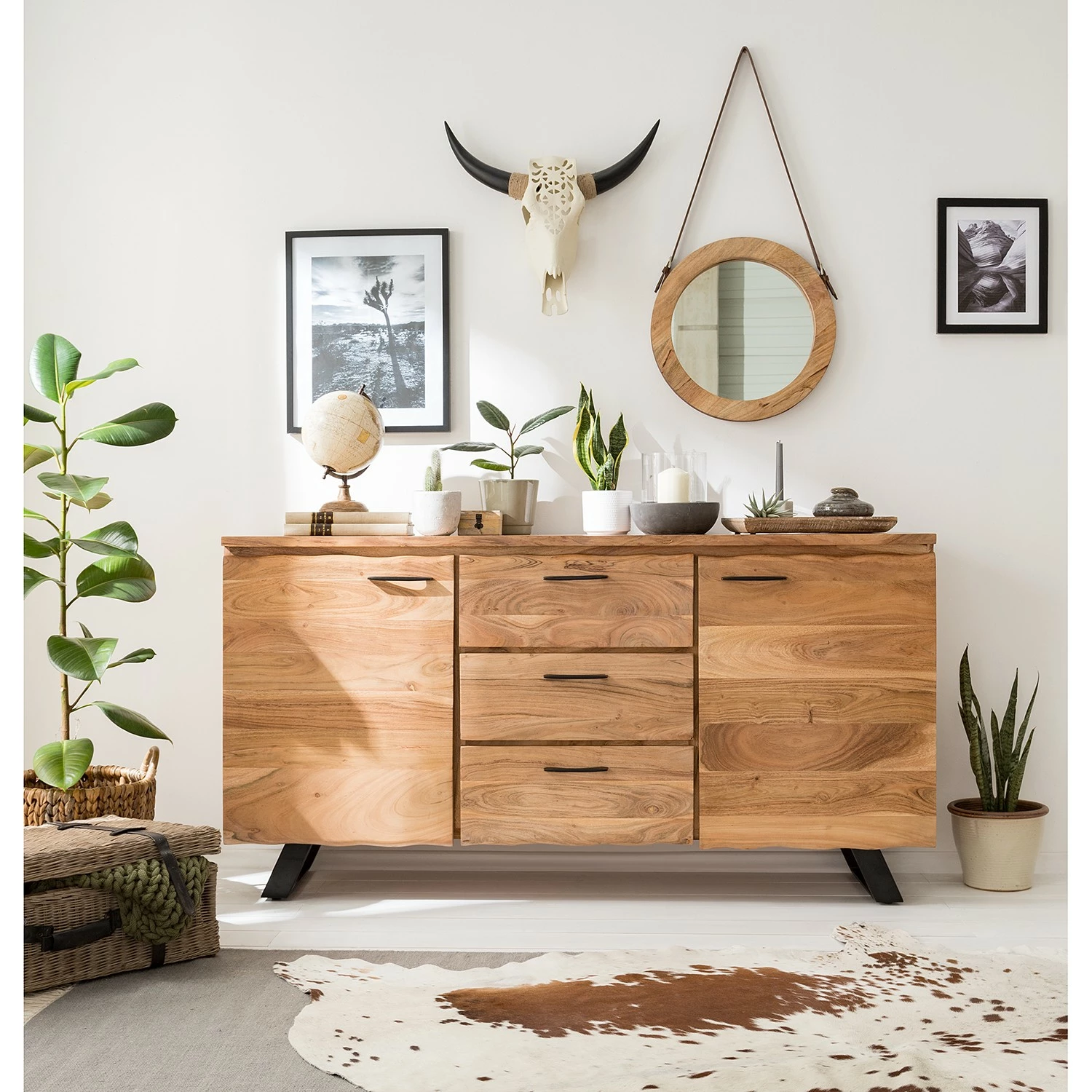 Ars Natura Sideboard Vardo - Akazie massiv / Metall - Akazie / Schwarz – Bild 3