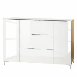 Maja Möbel Sideboard Shino IV - Glas Weiß / Eiche Riviera Dekor
