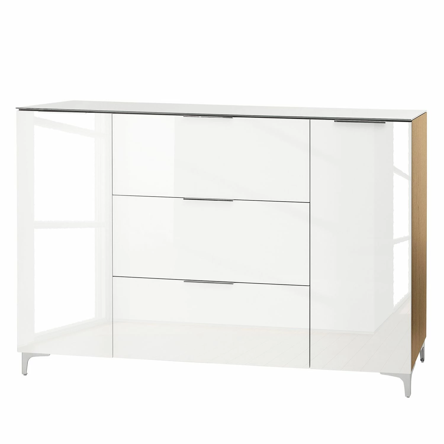 Maja Möbel Sideboard Shino IV - Glas Weiß / Eiche Riviera Dekor