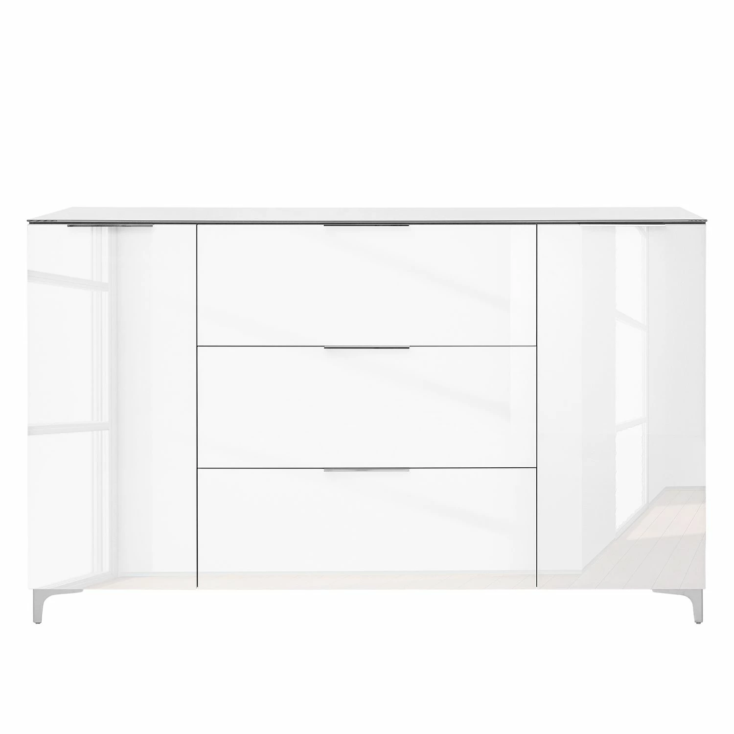 Maja Möbel Sideboard Shino IV - Glas Weiß / Eiche Riviera Dekor – Bild 2