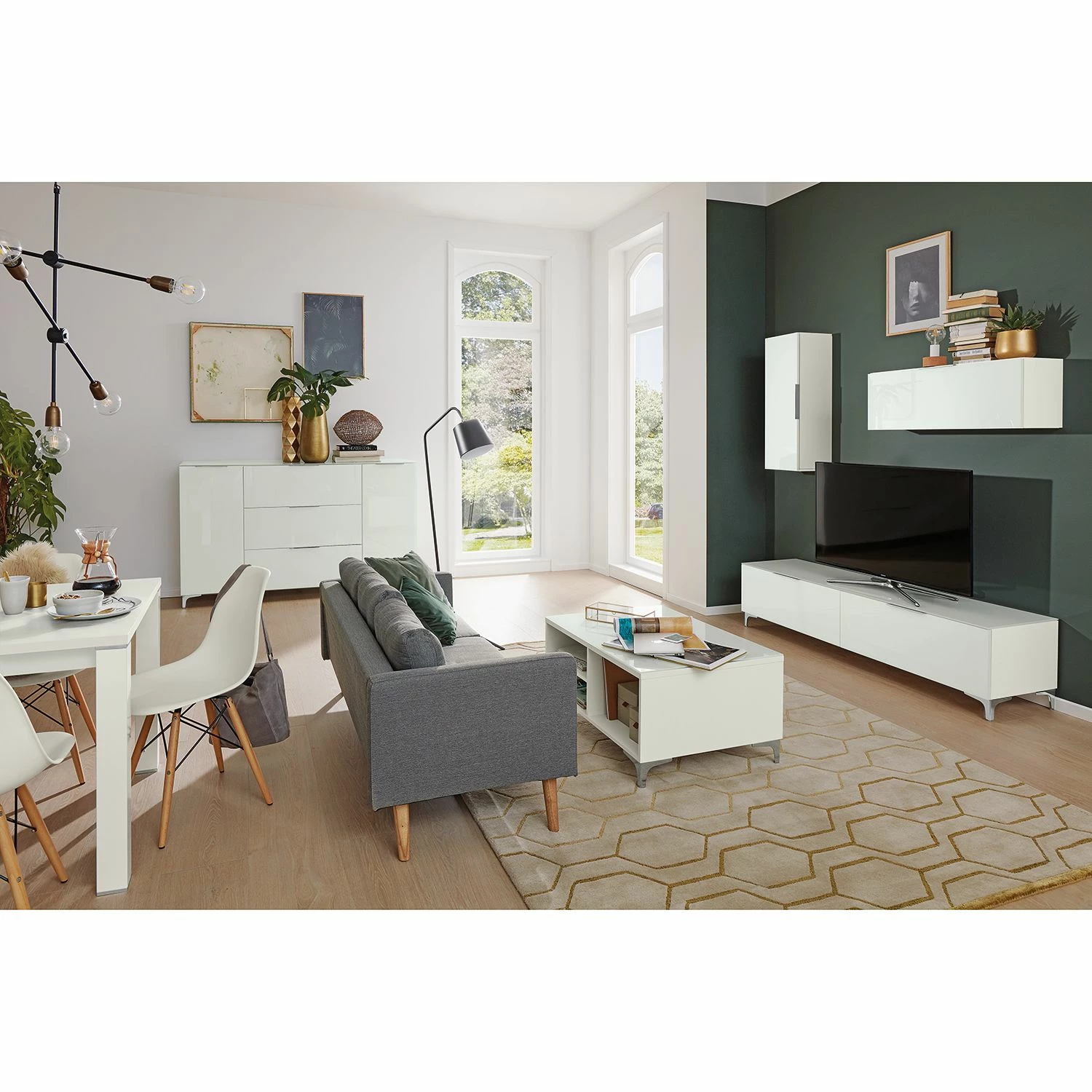 Maja Möbel Sideboard Shino IV - Glas Weiß / Weiß – Bild 3