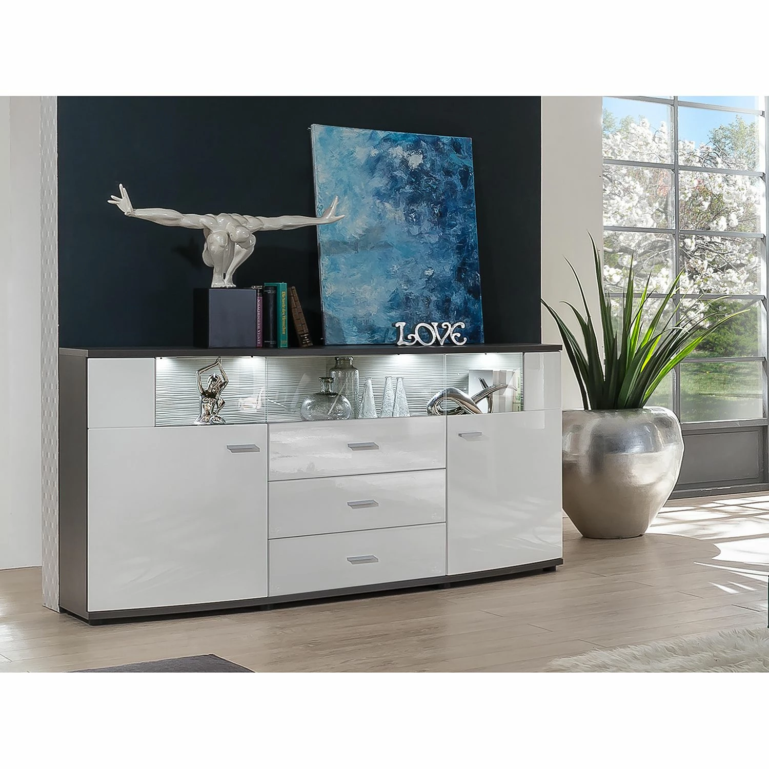 Loftscape Sideboard Mury - Hochglanz Weiß / Anthrazit – Bild 2