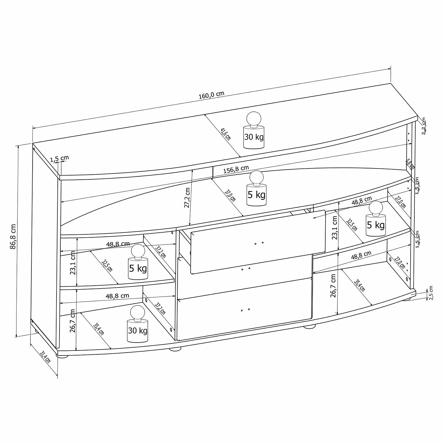 Loftscape Sideboard Mury - Hochglanz Weiß / Anthrazit – Bild 6