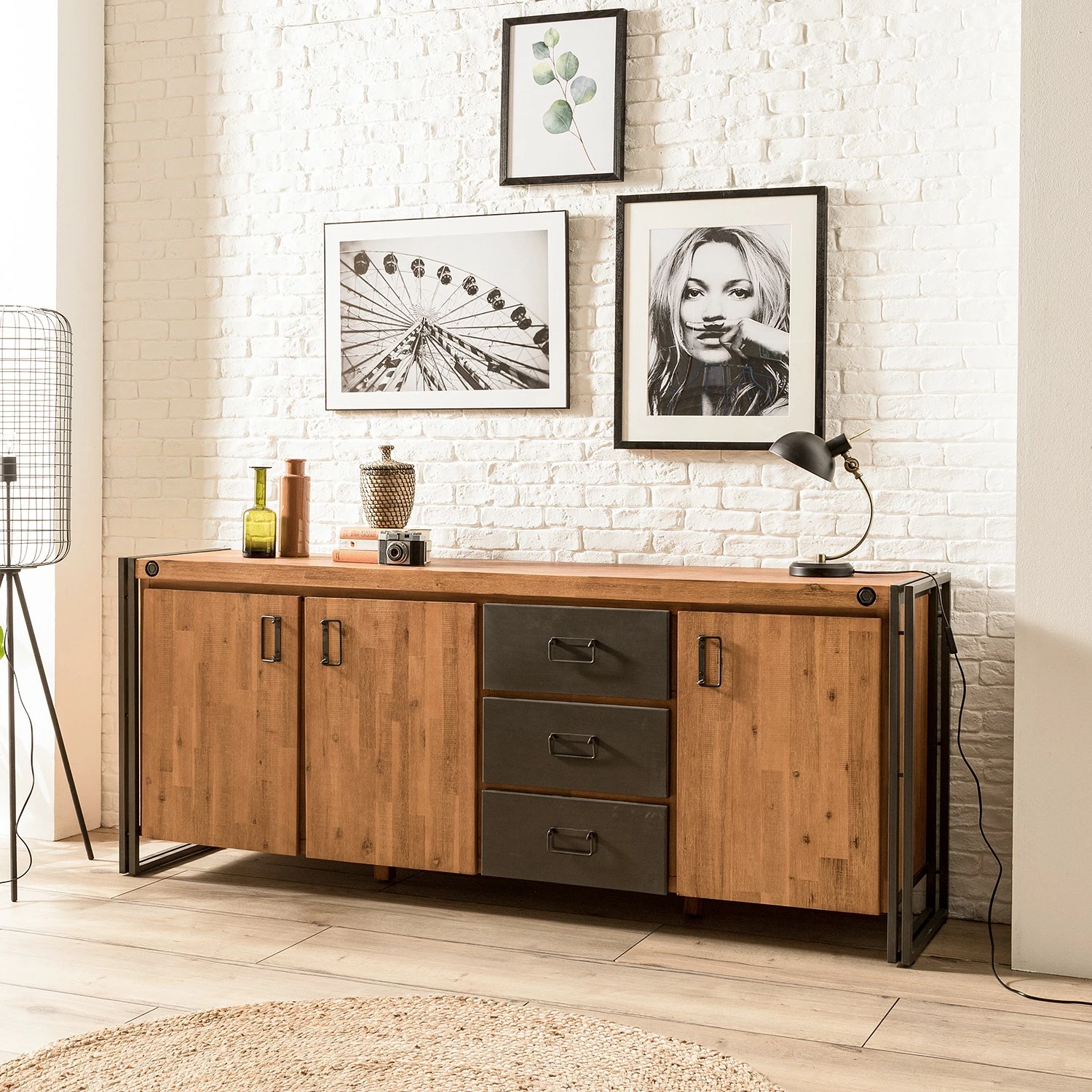 Ars manufacti Sideboard Manchester IV - Akazie massiv / Metall - Akazie / Anthrazit – Bild 2