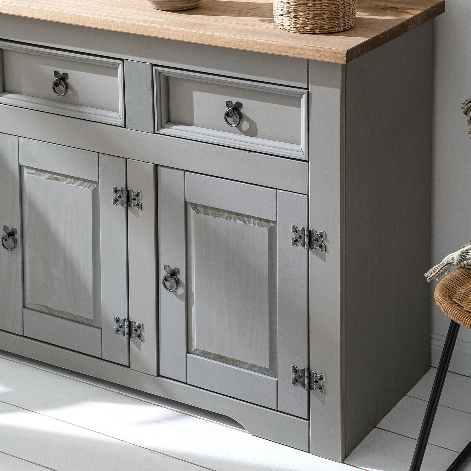 Maison Belfort Sideboard Finca Rustica - Kiefer massiv - Kiefer Grau – Bild 11