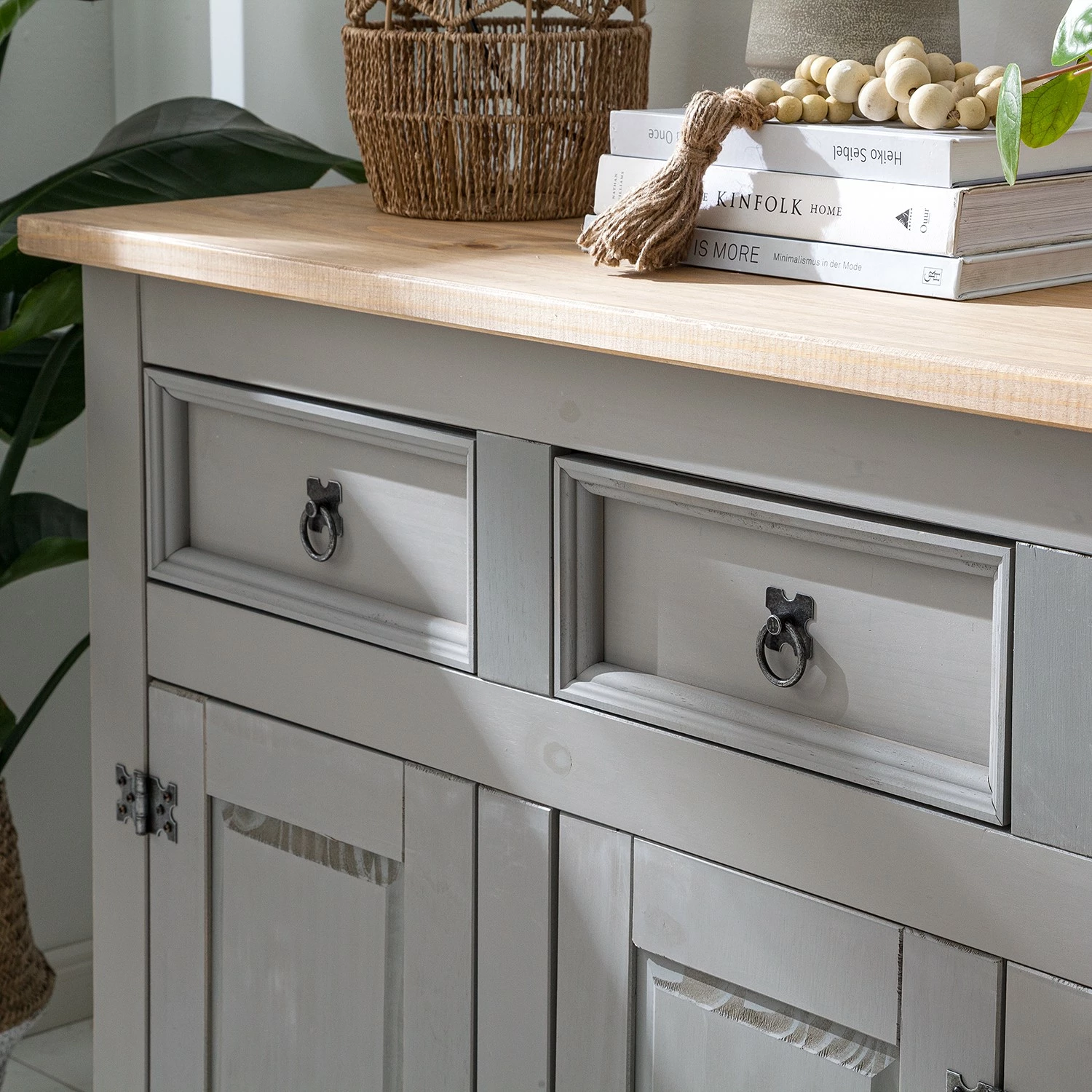 Maison Belfort Sideboard Finca Rustica - Kiefer massiv - Kiefer Grau – Bild 7