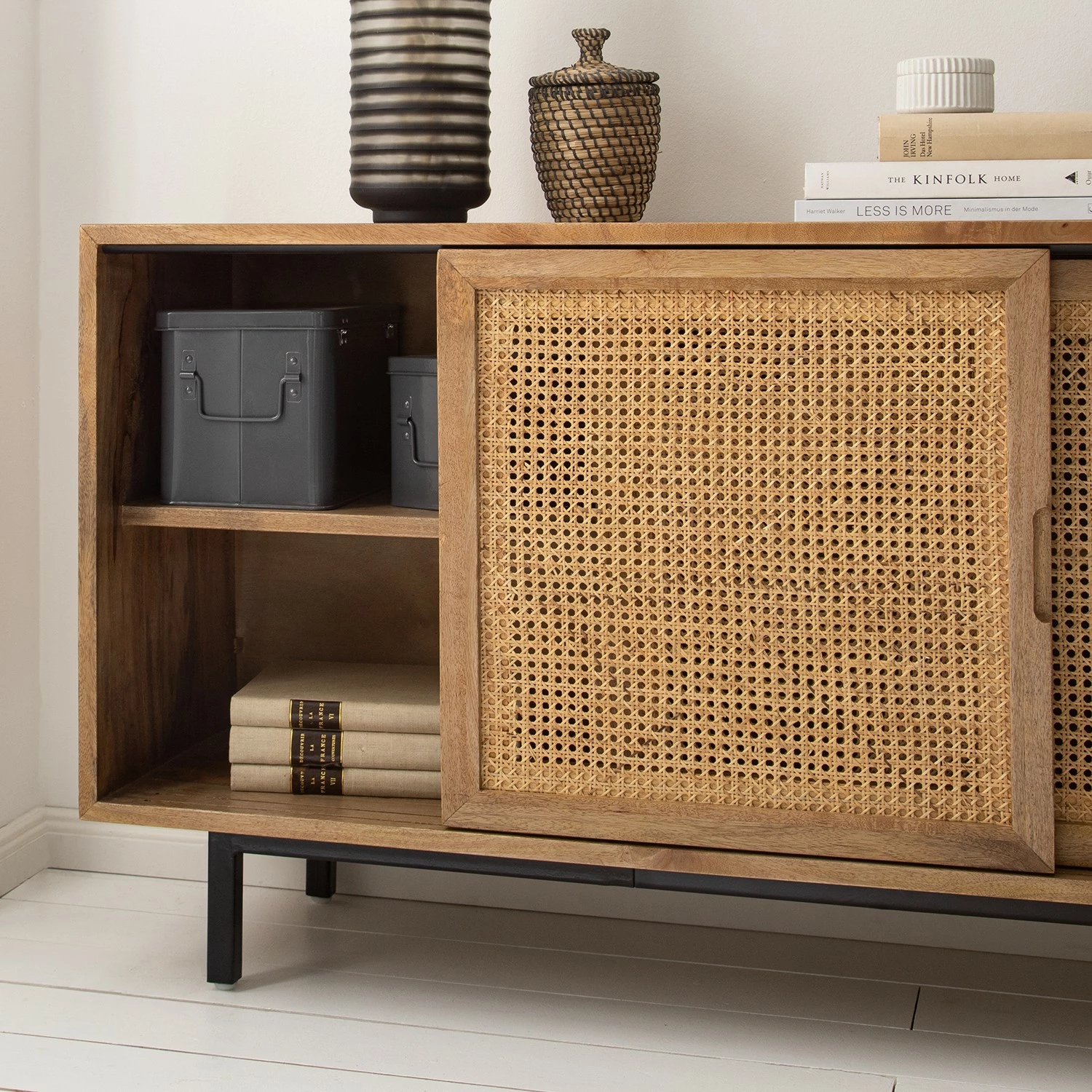 Ars manufacti Sideboard Vina I - Mango massiv / Wiener Geflecht - Mango / Schwarz – Bild 8