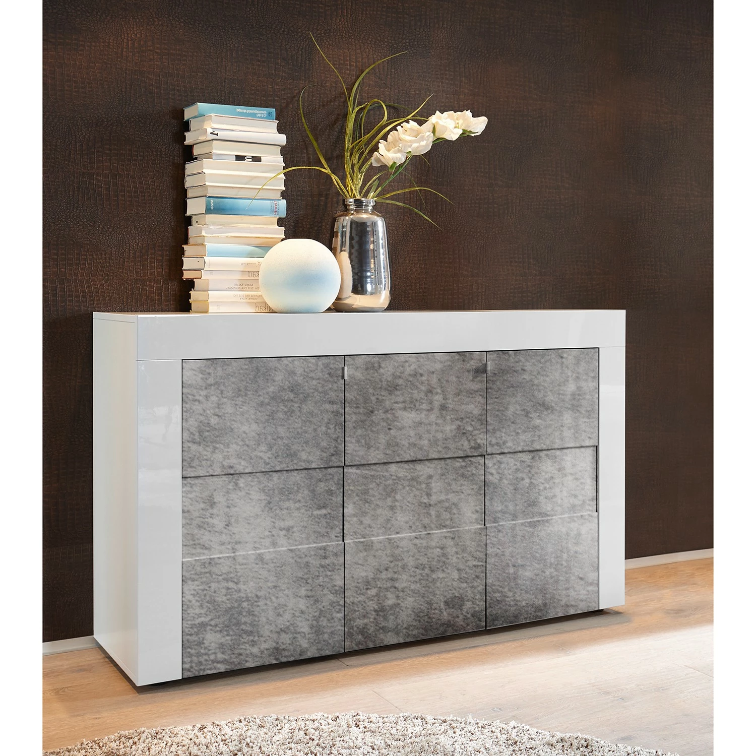 LC Spa Sideboard Easy I - Hochglanz Weiß / Beton Dekor – Bild 2