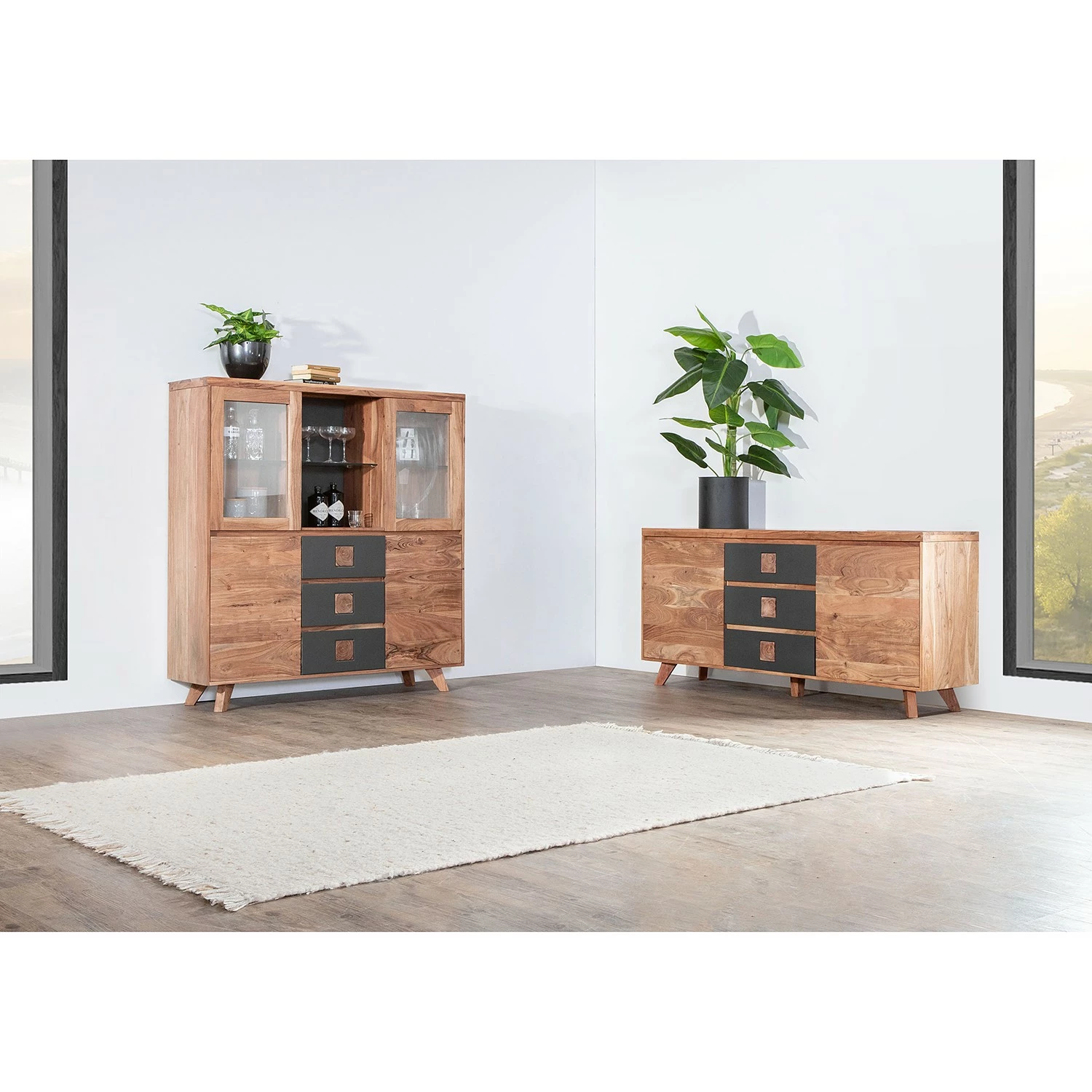 Red Living Sideboard Dekla II - Akazie massiv - Akazie / Anthrazit – Bild 2