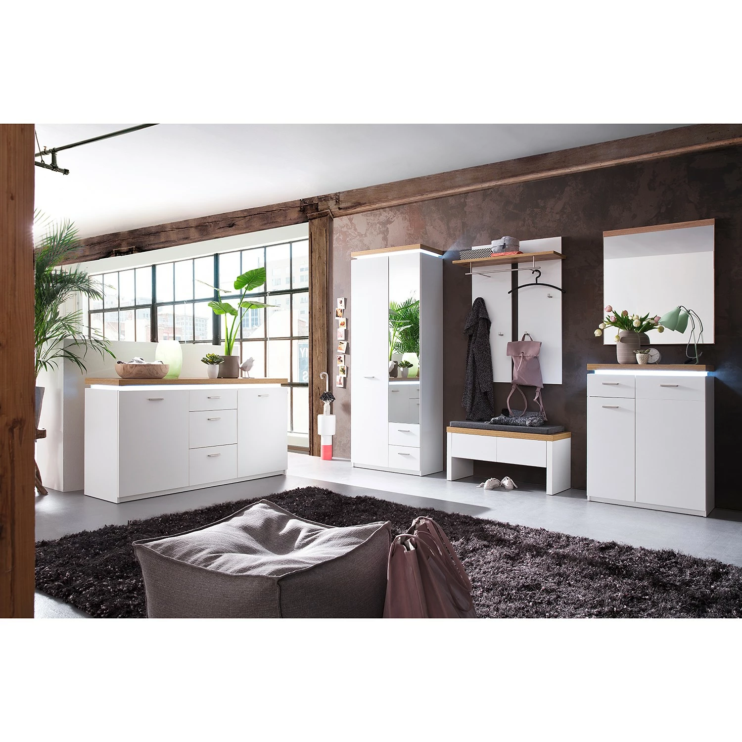 Loftscape Sideboard Mundai - Inkl. Beleuchtung - Weiß / Eiche Wotan Dekor – Bild 2