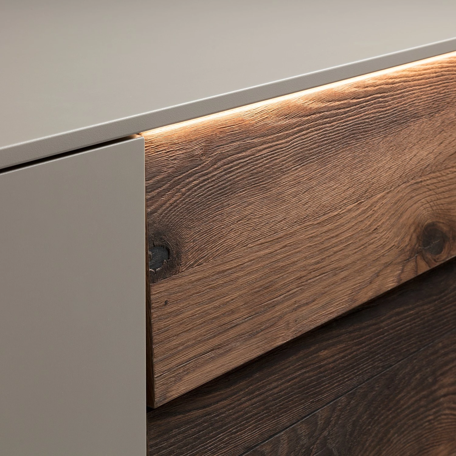 GWINNER Sideboard Misano II (2-teilig) - Inkl. Beleuchtung - Echtholzfurnier - Saharagrau / Balkeneiche – Bild 5