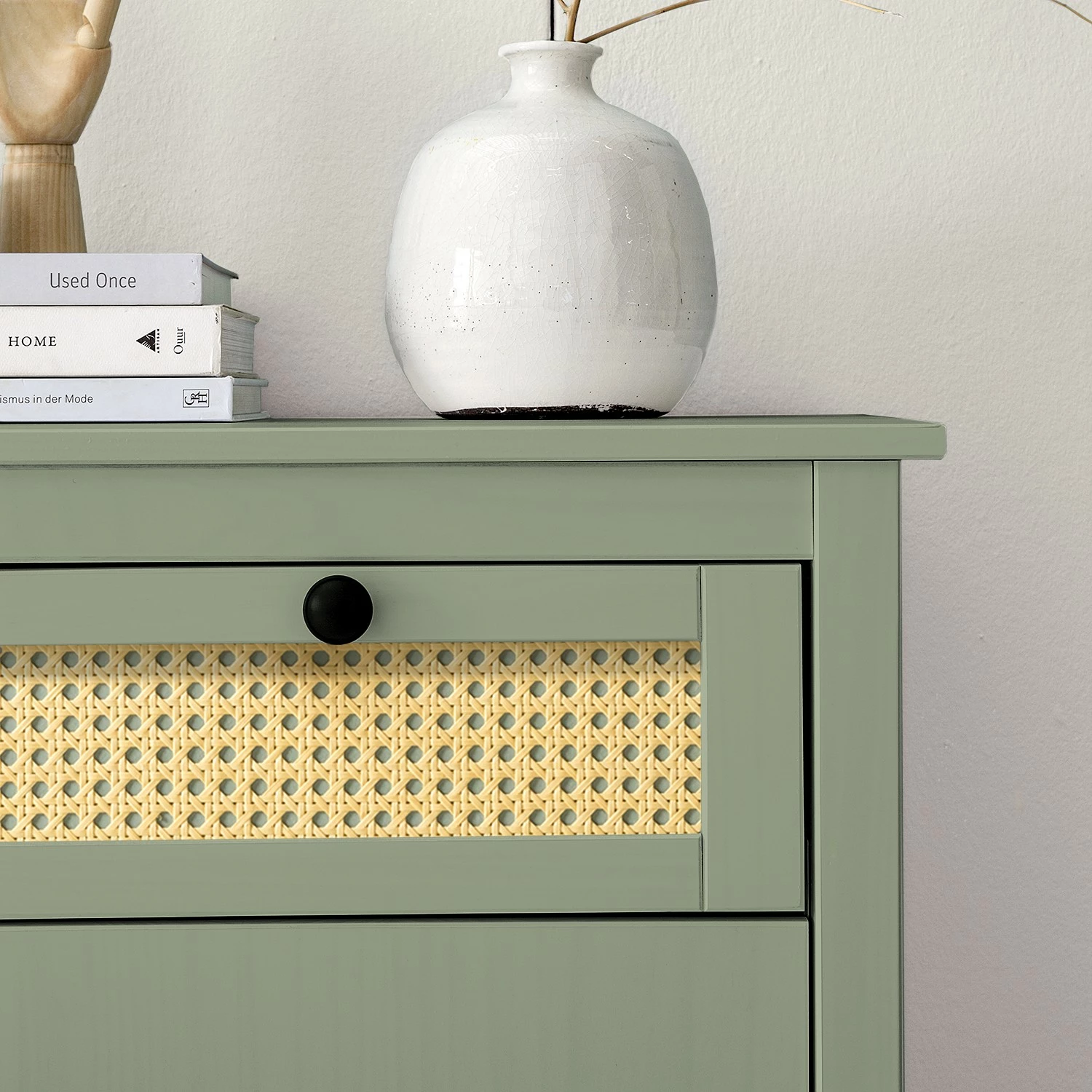 Maison Belfort Sideboard Belleria - Kiefer massiv / Wiener Geflecht - Hellolivgrün – Bild 8