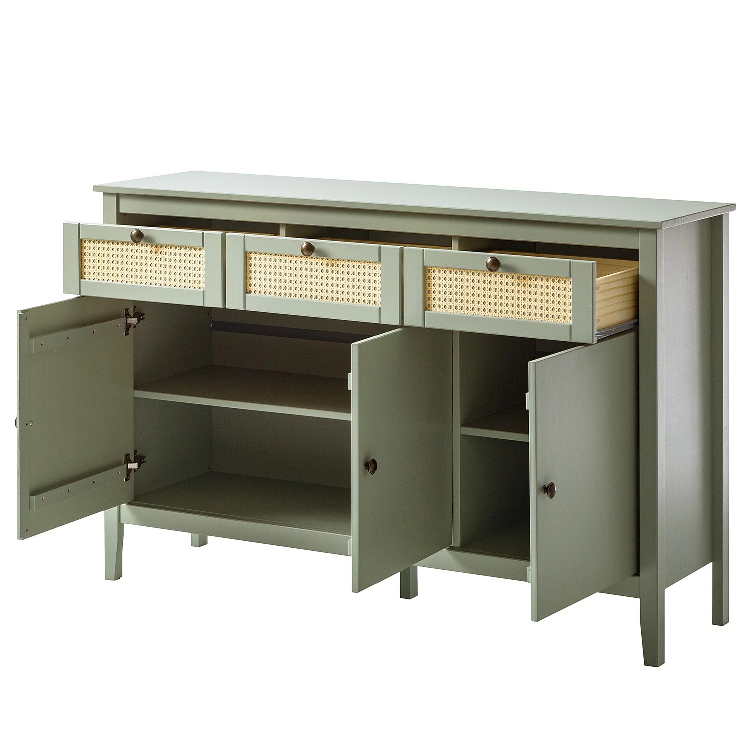 Maison Belfort Sideboard Belleria - Kiefer massiv / Wiener Geflecht - Hellolivgrün – Bild 5