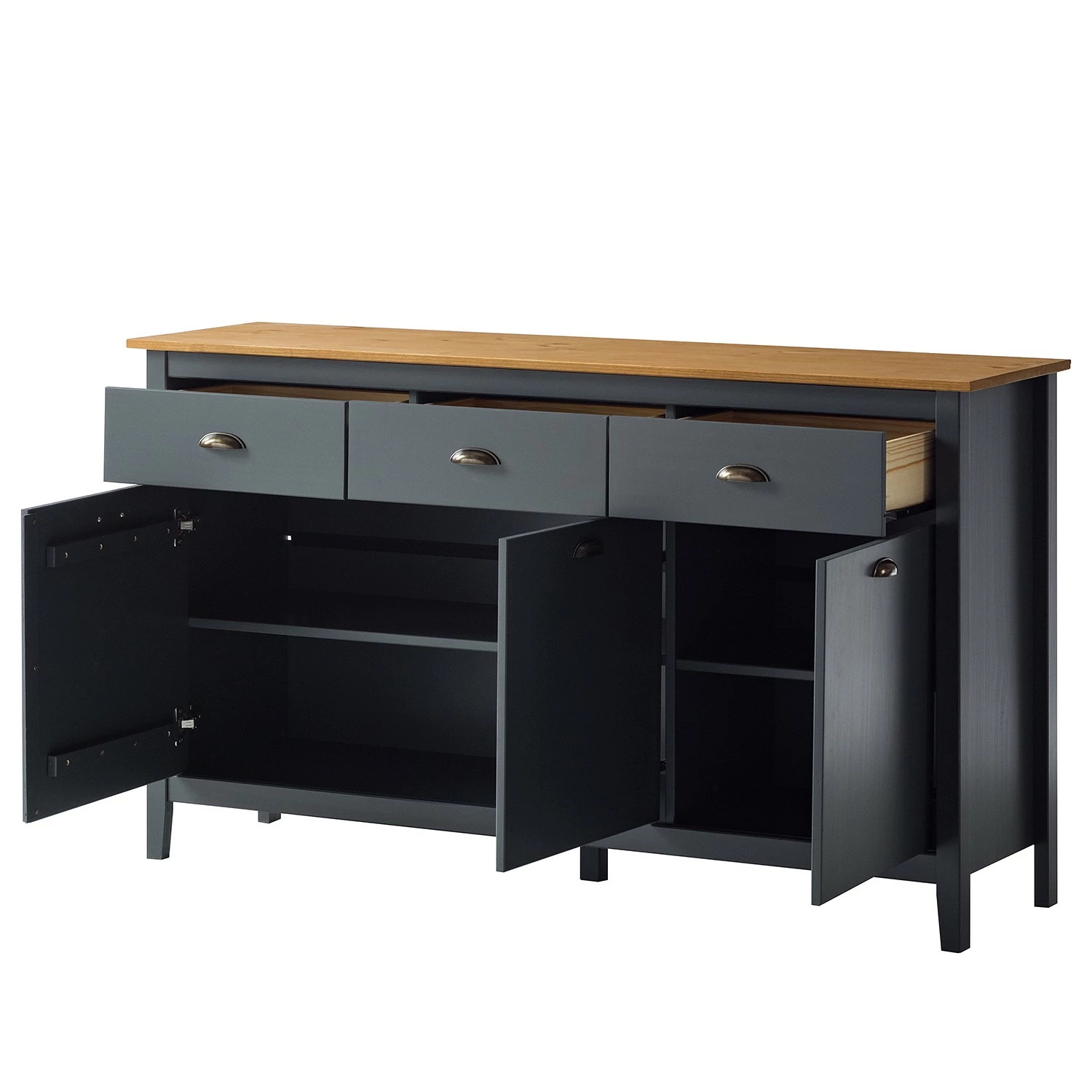 Maison Belfort Sideboard Rivery - Kiefer massiv - Anthrazit – Bild 7