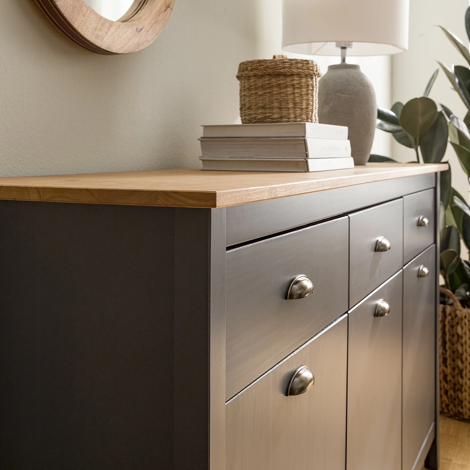 Maison Belfort Sideboard Rivery - Kiefer massiv - Anthrazit – Bild 9