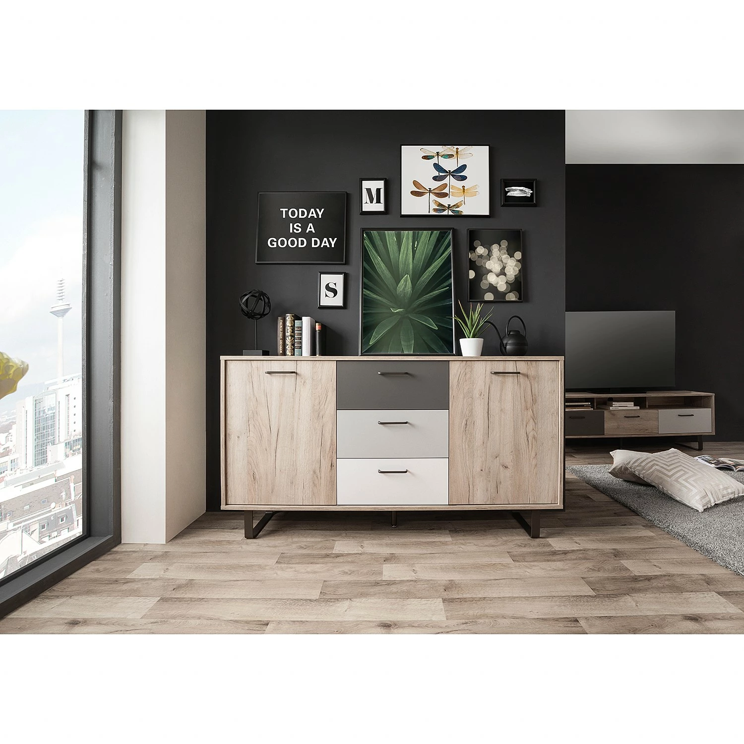 Norrwood Sideboard Brookton - Mehrfarbig / Eiche Dekor – Bild 2