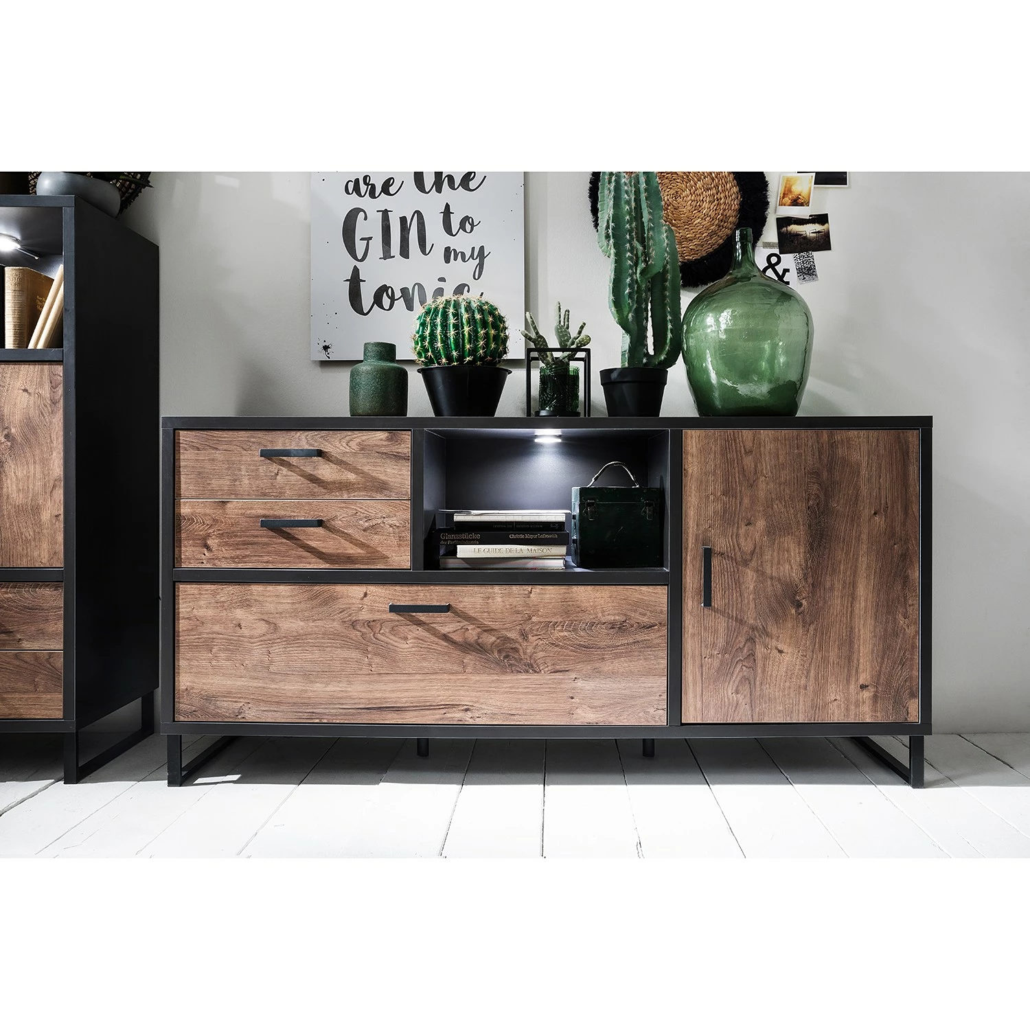Red Living Sideboard Hixson - Eiche Barrique Dekor / Schwarz – Bild 4