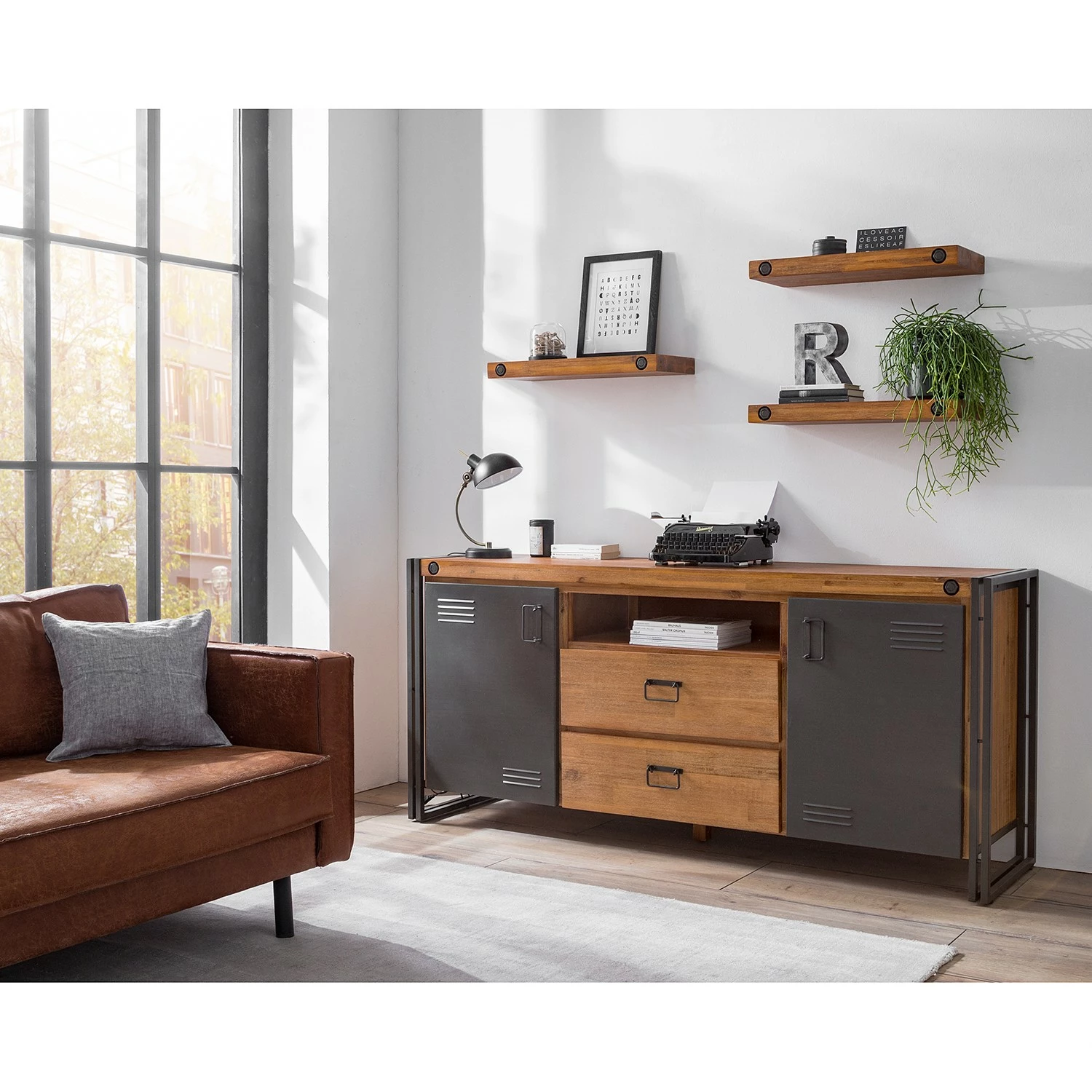 Ars manufacti Sideboard Manchester V - Akazie massiv / Metall - Akazie / Anthrazit – Bild 2