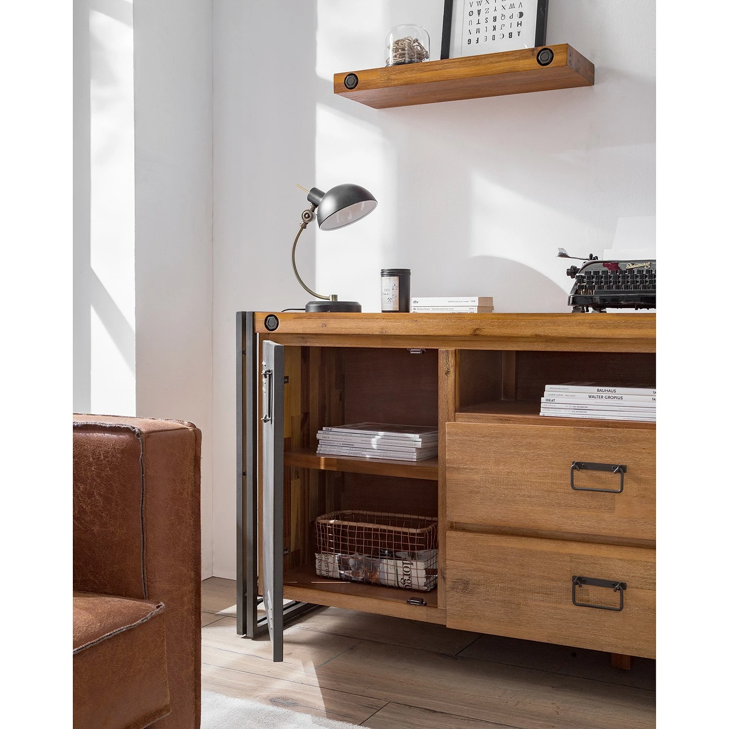 Ars manufacti Sideboard Manchester V - Akazie massiv / Metall - Akazie / Anthrazit – Bild 4