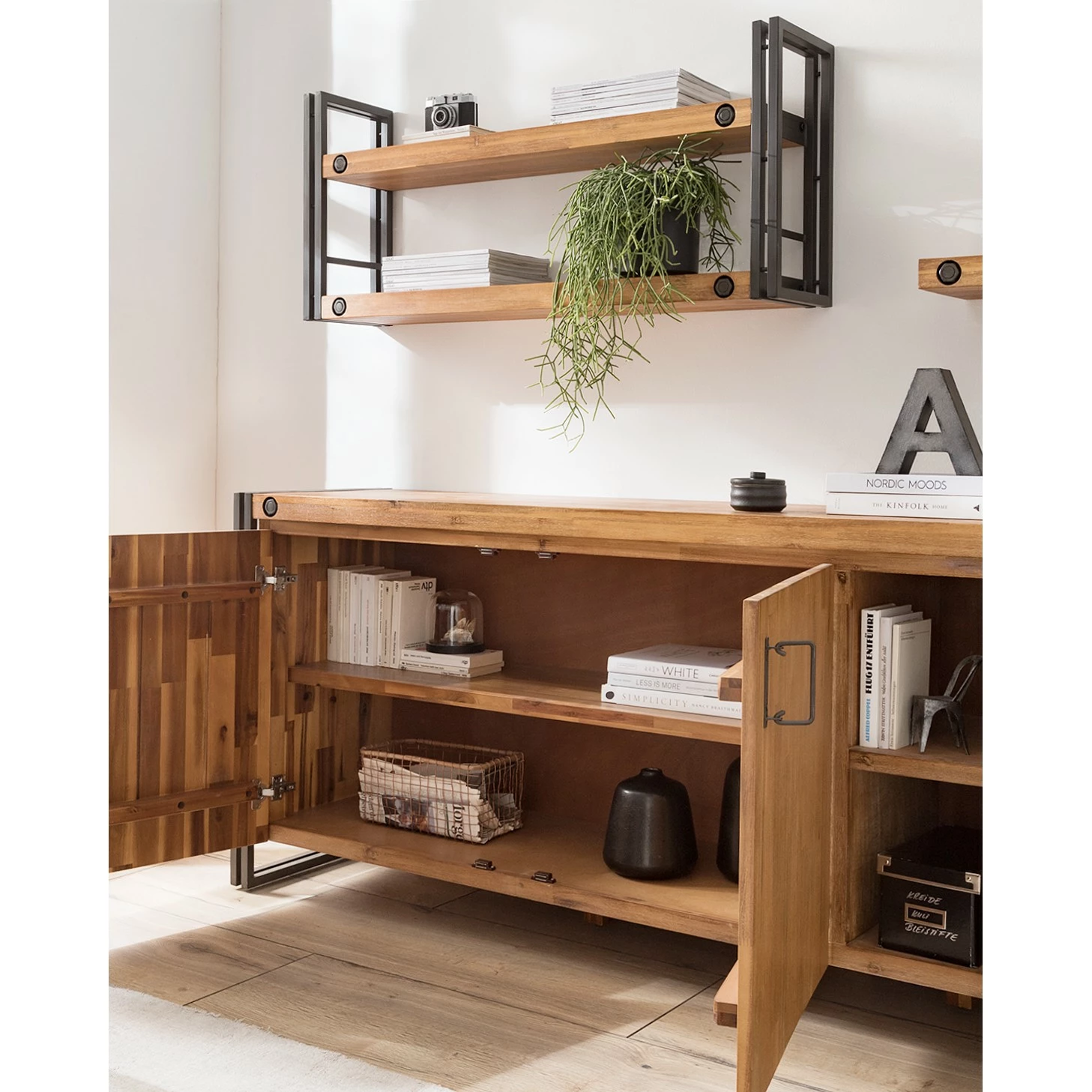 Ars manufacti Sideboard Manchester VI - Akazie massiv / Metall - Akazie / Anthrazit – Bild 13