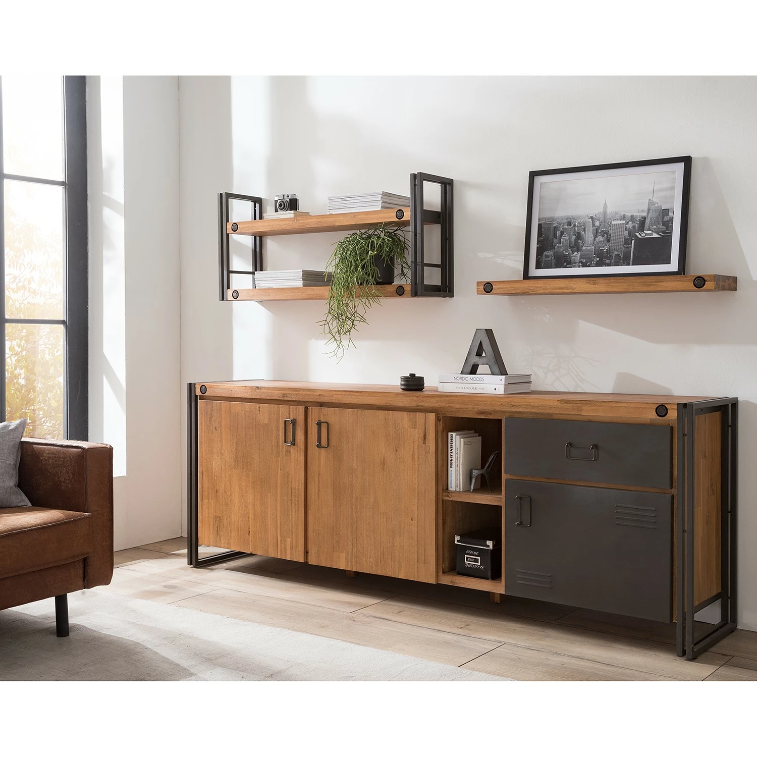 Ars manufacti Sideboard Manchester VI - Akazie massiv / Metall - Akazie / Anthrazit – Bild 2