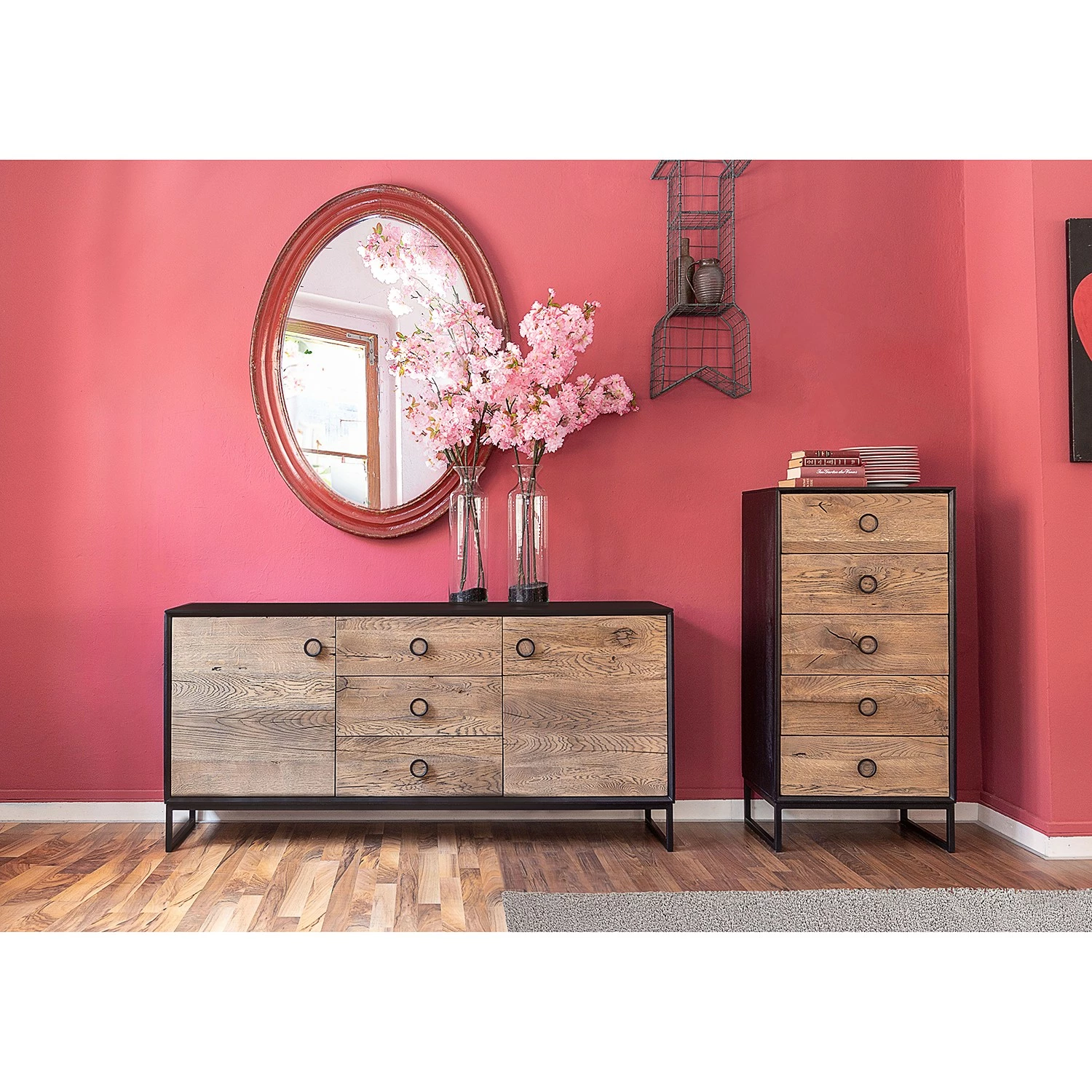 Red Living Sideboard Bayamon - Eiche & Akazie massiv / Metall - Eiche / Schwarz – Bild 2