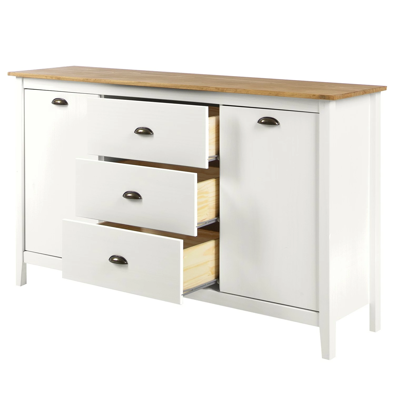 Maison Belfort Sideboard Rivery III - Kiefer massiv - Weiß – Bild 2