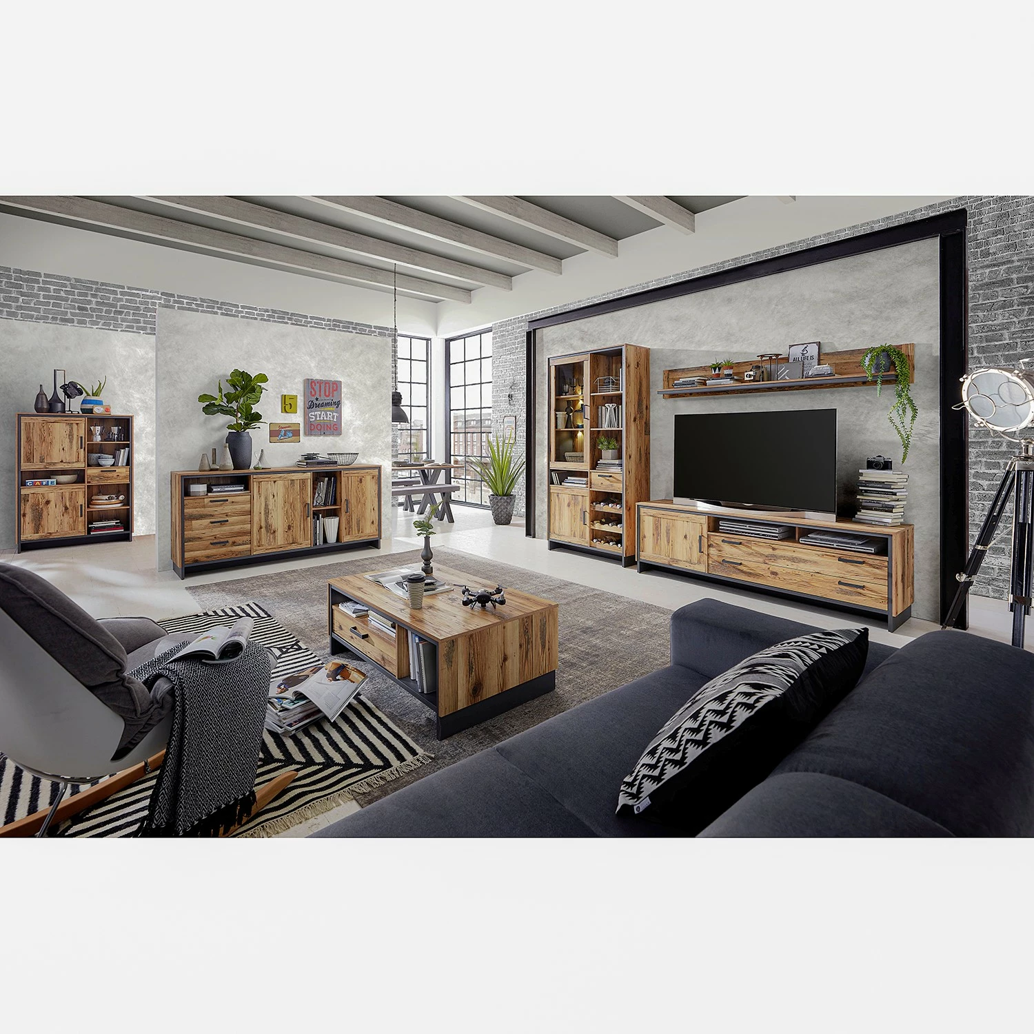 Ridgevalley Sideboard Priay - Lärche Dekor / Graphit – Bild 5