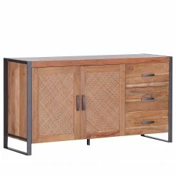 Ars manufacti Sideboard Leyma - Rattan / Akazie massiv - Akazie / Anthrazit