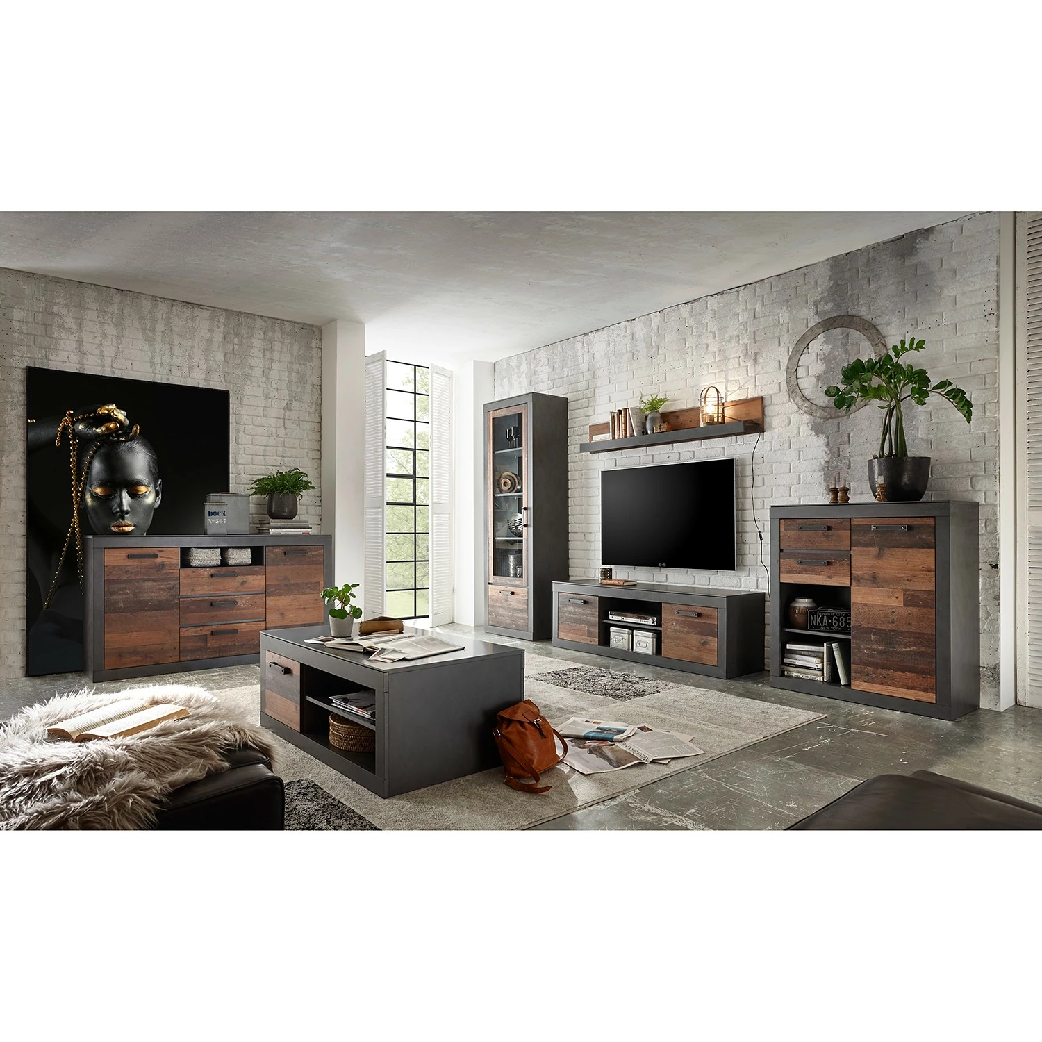 Red Living Sideboard Buzan - Altholz Dekor / Anthrazit – Bild 4