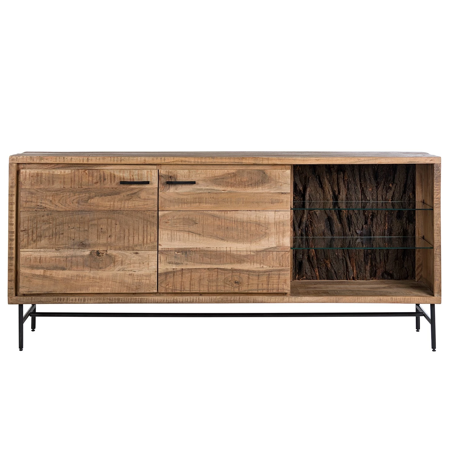 Ars Natura Sideboard Roody - Inkl. Beleuchtung - Akazie massiv / Metall - Akazie / Schwarz – Bild 4