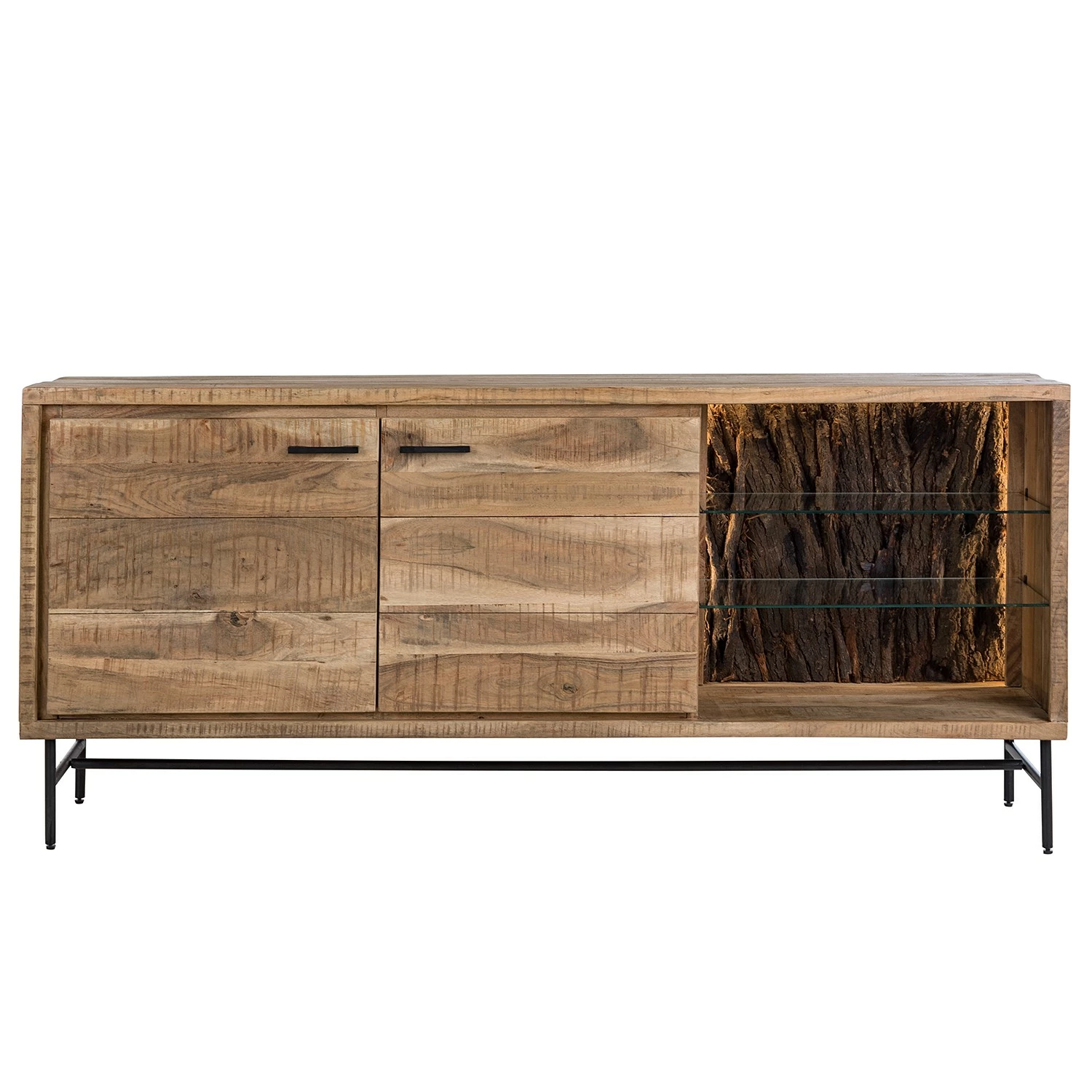 Ars Natura Sideboard Roody - Inkl. Beleuchtung - Akazie massiv / Metall - Akazie / Schwarz – Bild 5