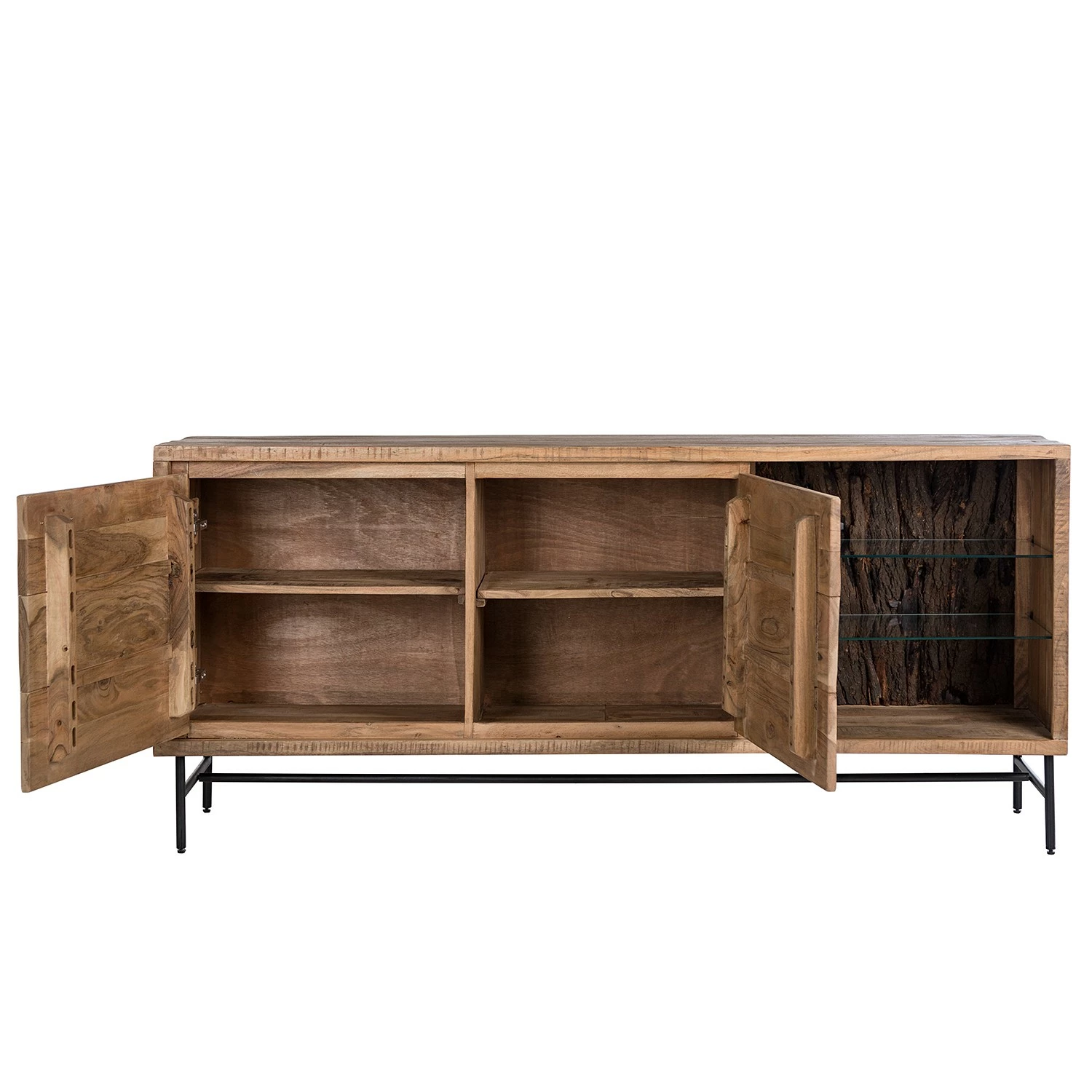 Ars Natura Sideboard Roody - Inkl. Beleuchtung - Akazie massiv / Metall - Akazie / Schwarz – Bild 6
