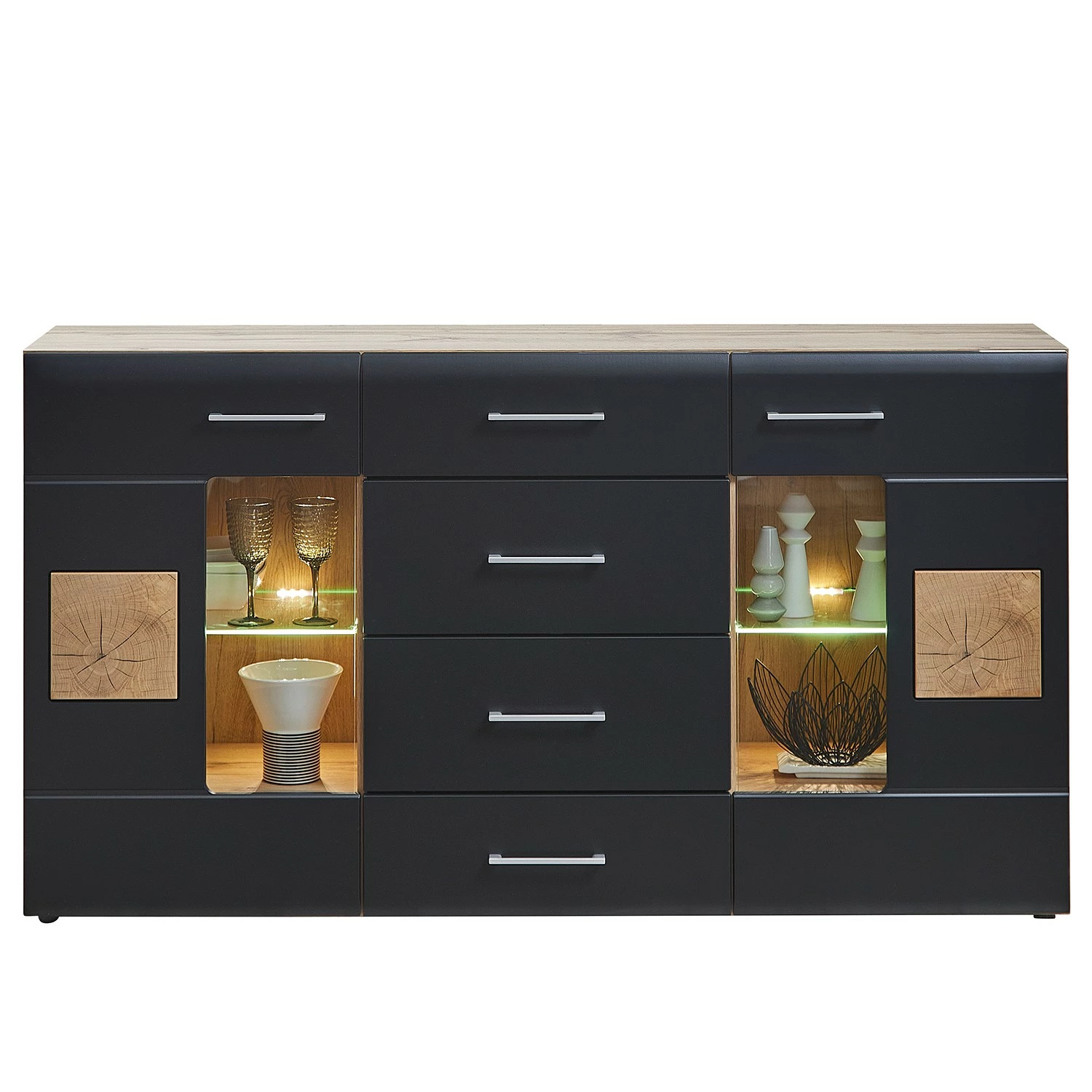 Loftscape Sideboard Belloc - Inkl. Beleuchtung - Matt Schwarz / Eiche Dekor
