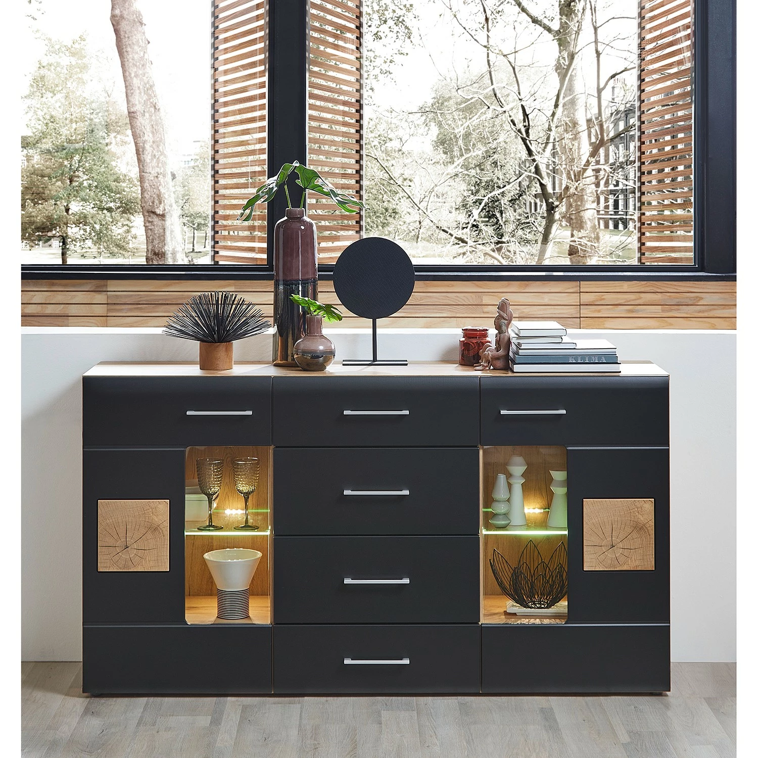 Loftscape Sideboard Belloc - Inkl. Beleuchtung - Matt Schwarz / Eiche Dekor – Bild 2