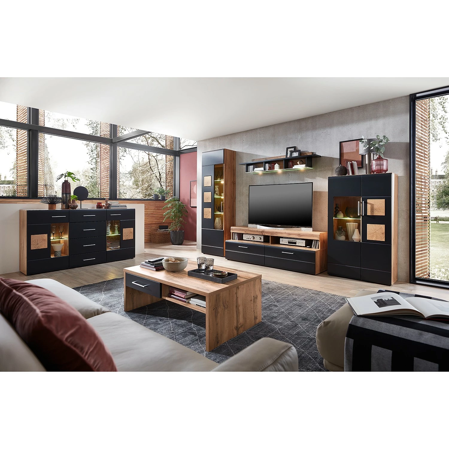 Loftscape Sideboard Belloc - Inkl. Beleuchtung - Matt Schwarz / Eiche Dekor – Bild 3