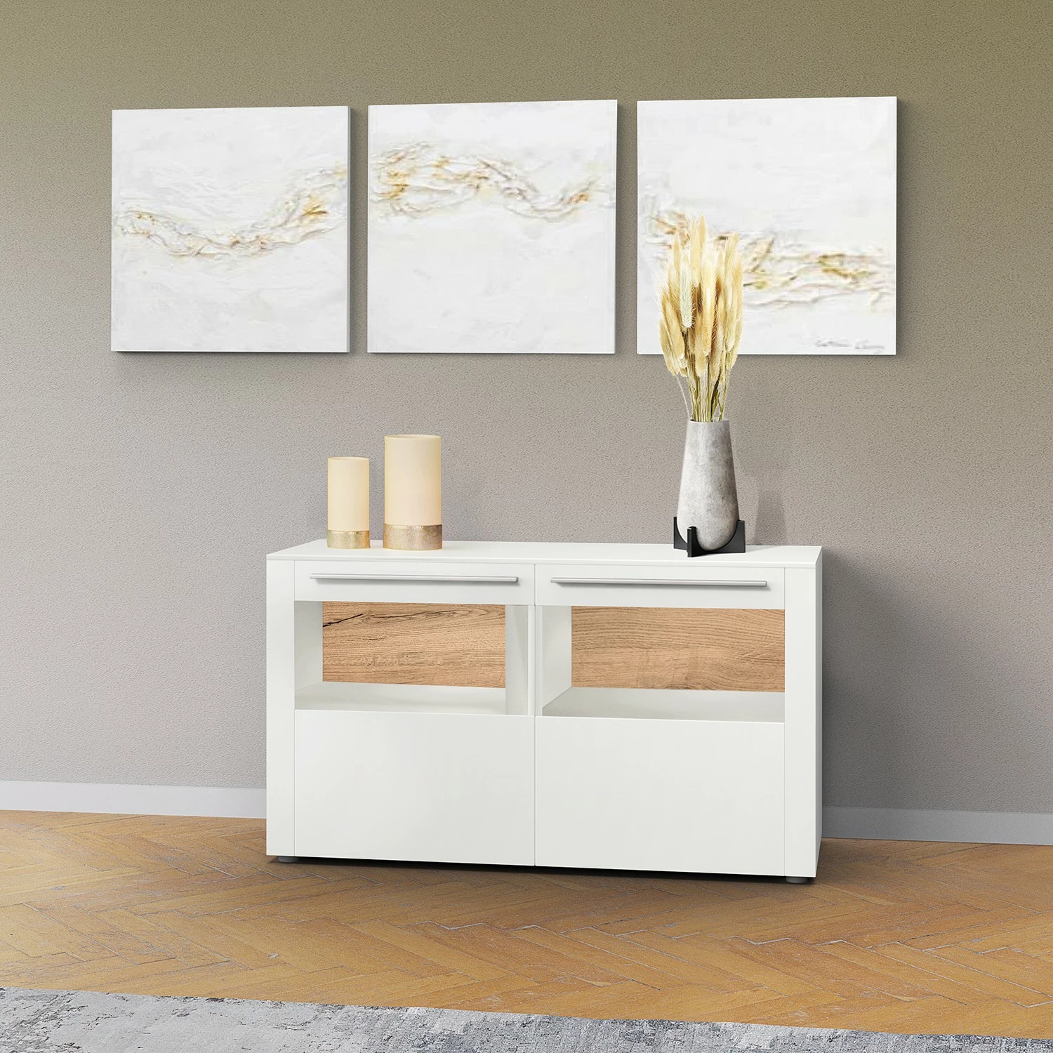 GWINNER Sideboard Bellano IV - Echtholzfurnier - Matt Weiß / Balkeneiche - Ohne Beleuchtung – Bild 2