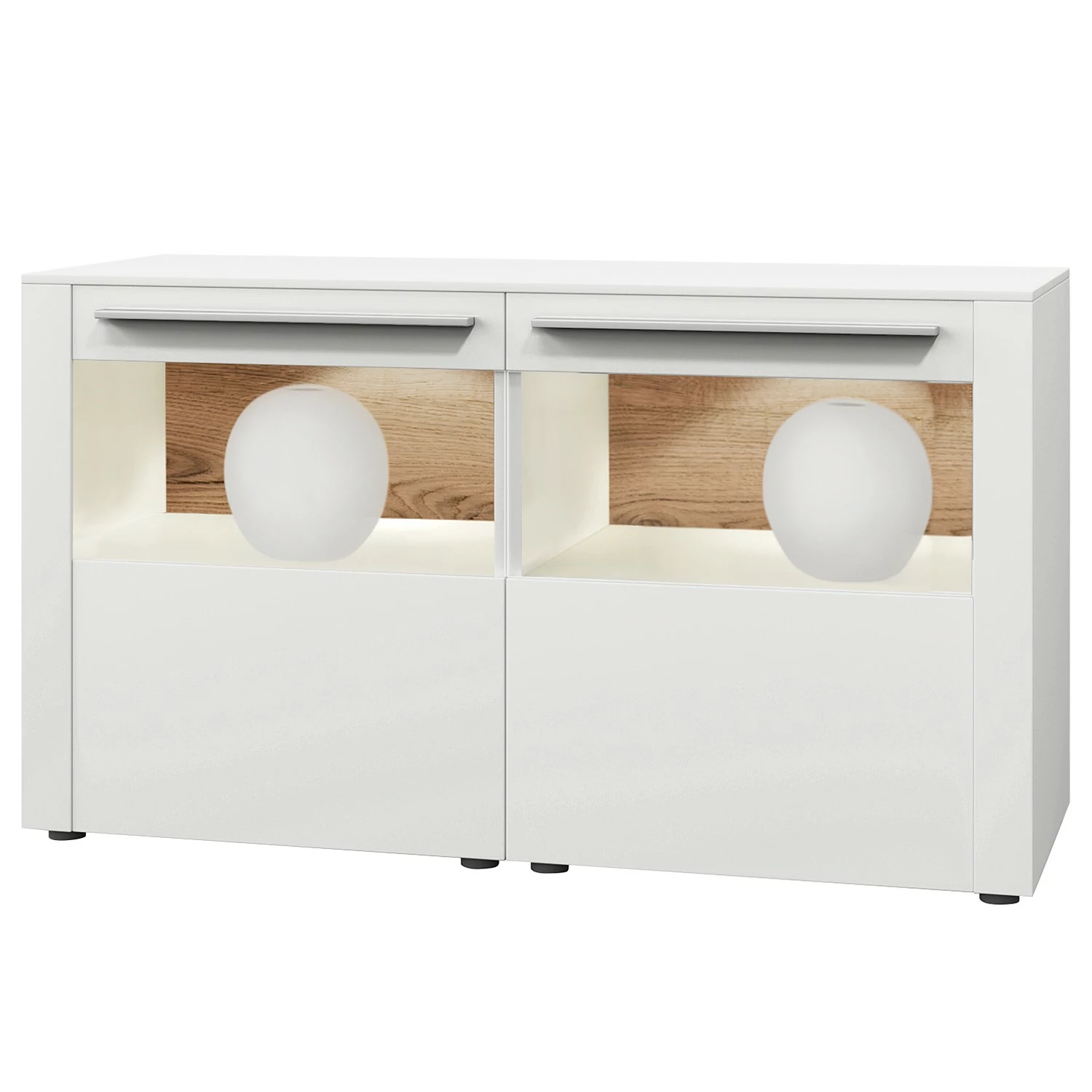 GWINNER Sideboard Bellano IV - Echtholzfurnier - Matt Weiß / Balkeneiche - Ohne Beleuchtung