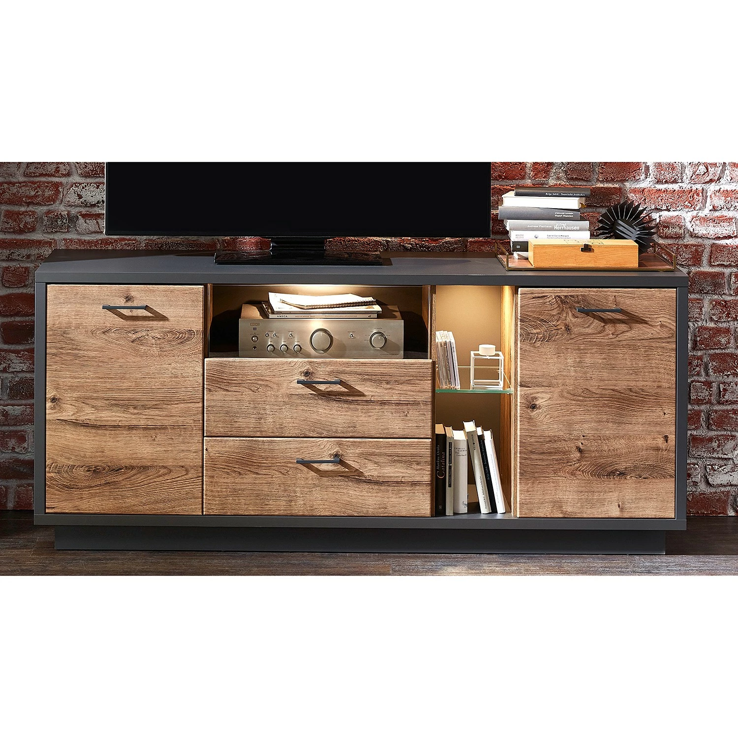 Red Living Sideboard Batey - Haveleiche Dekor / Graphit – Bild 2